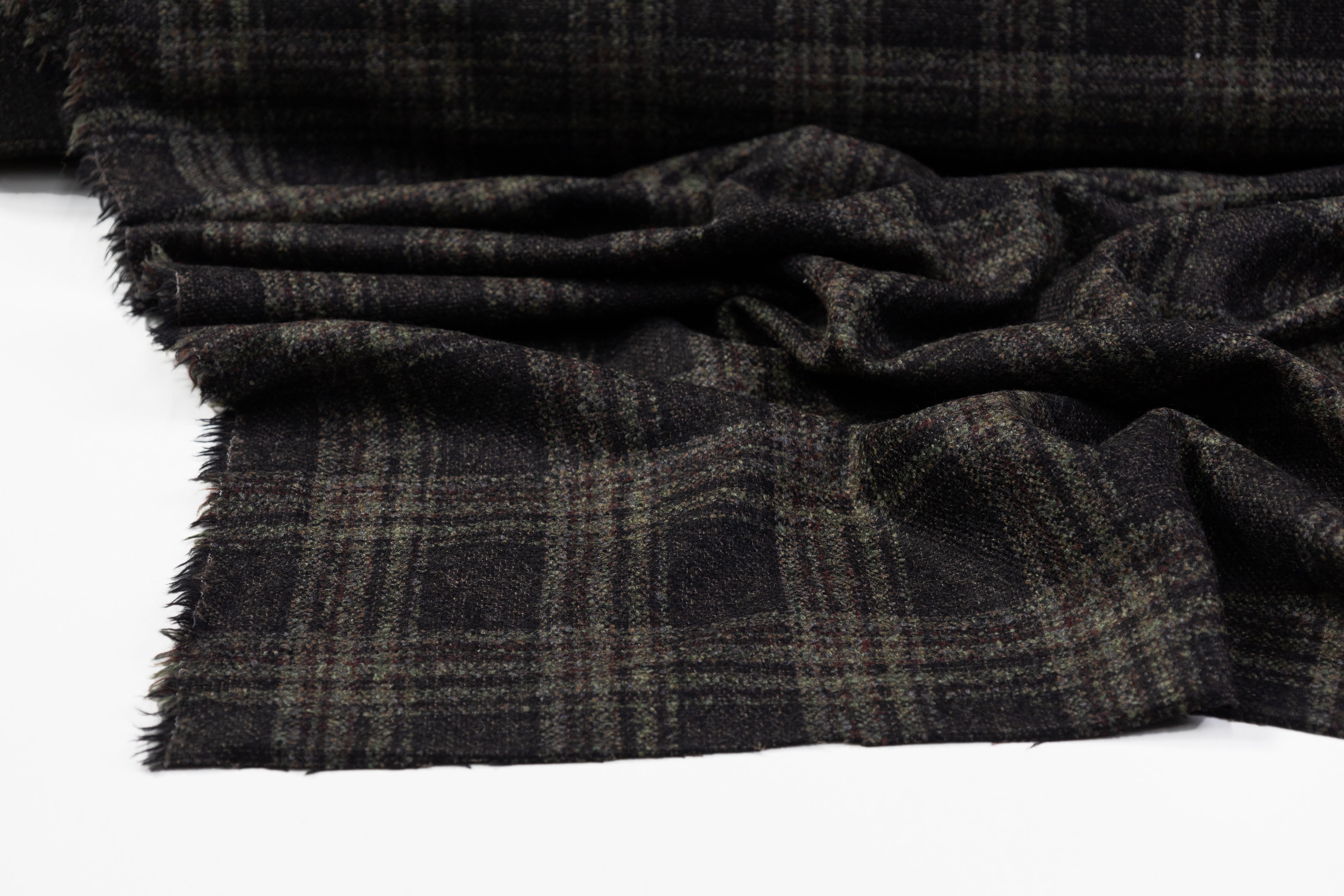 Checked Italian Wool Tweed - Green / Black / Burgundy / Brown