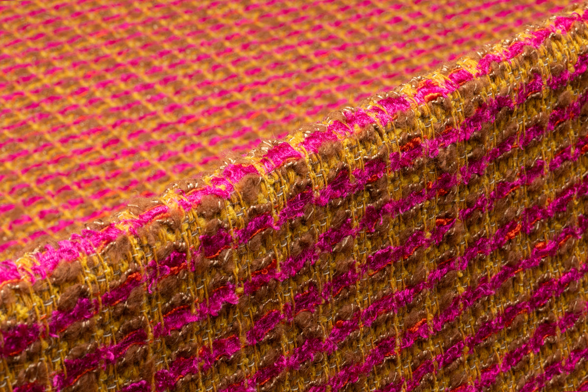 Checked Italian Wool Blend Tweed - Brown / Fuchsia