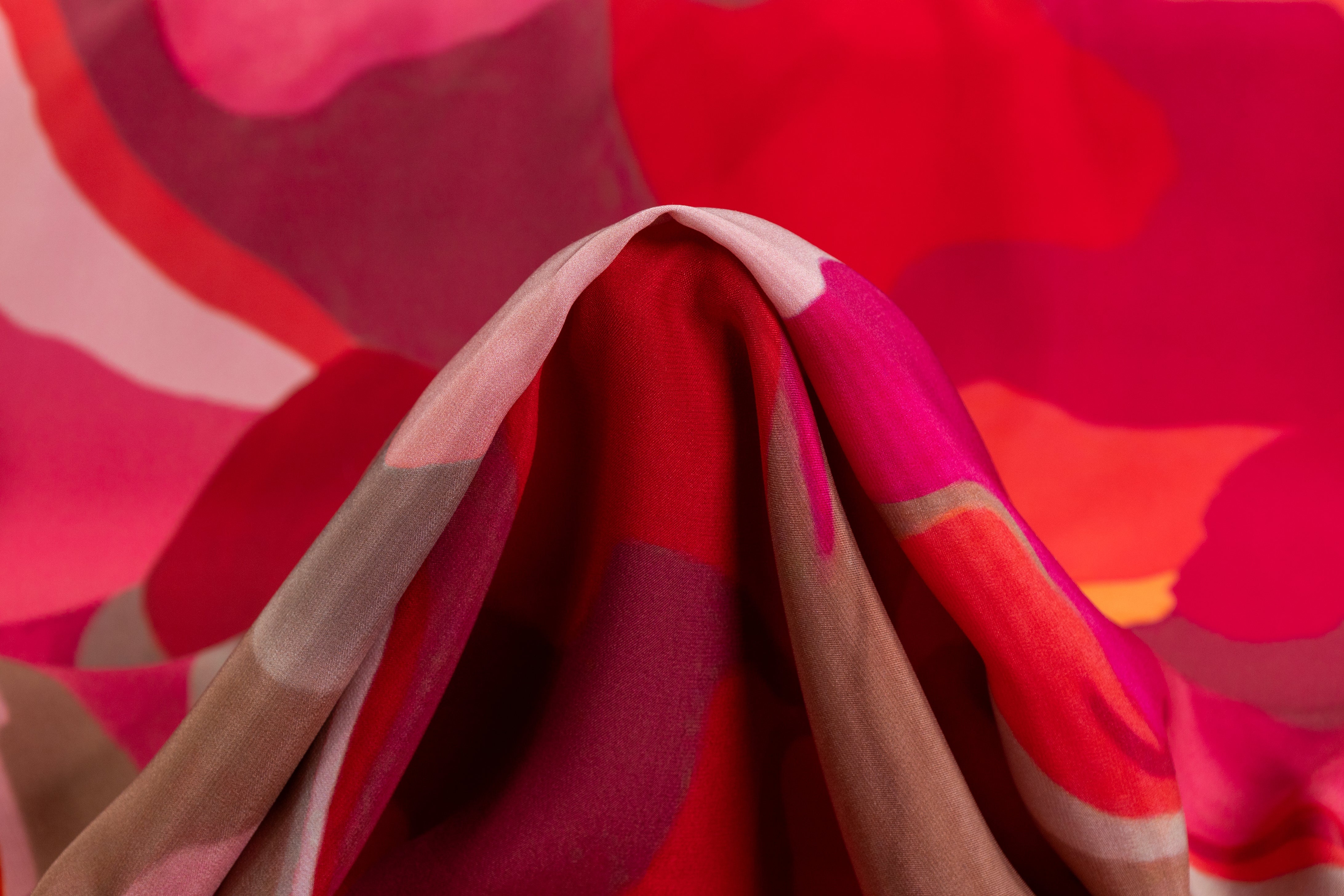 Abstract Italian Silk Charmeuse - Pink / Orange / Red / Taupe