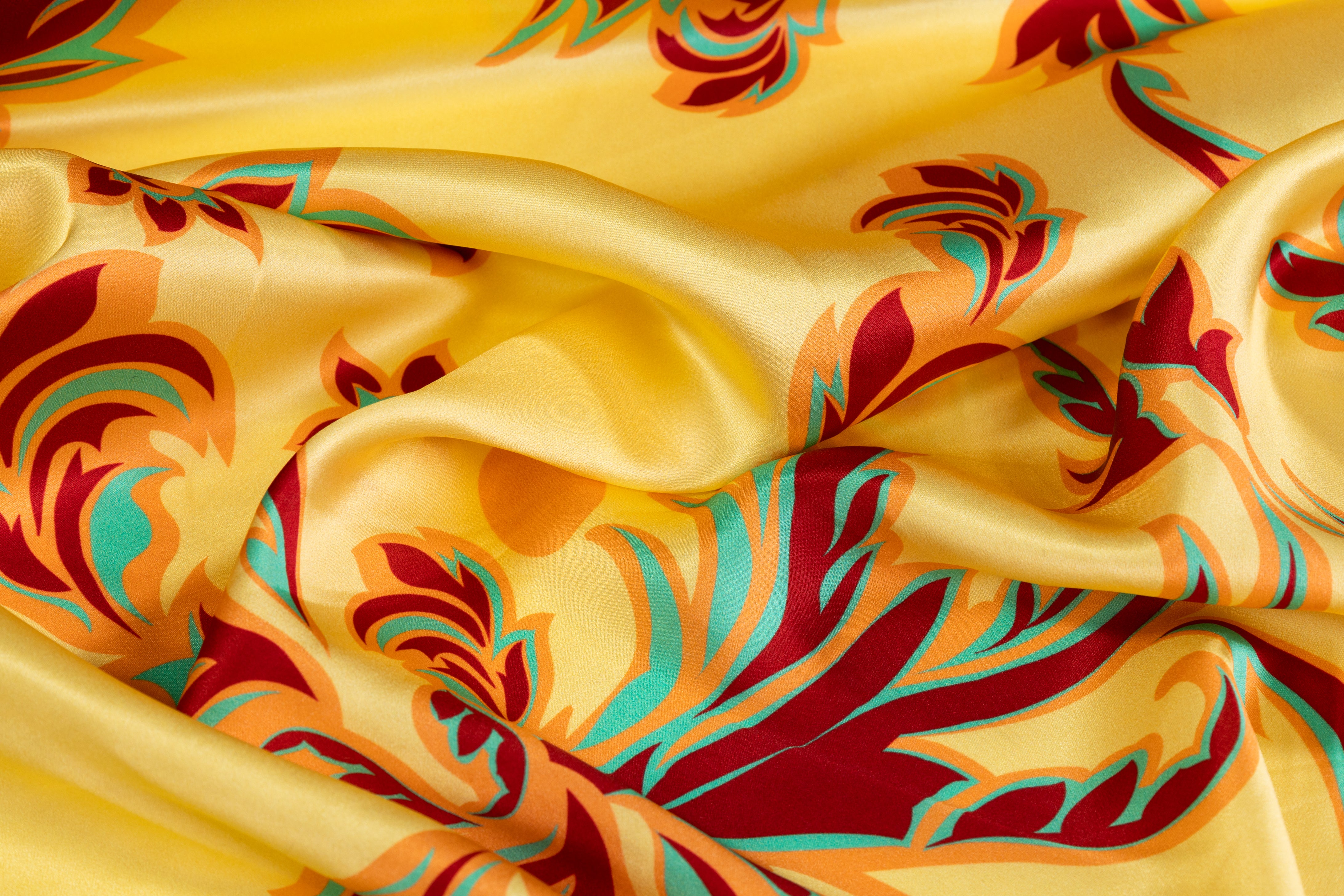 Italian Silk Charmeuse - Yellow / Red / Peach / Teal