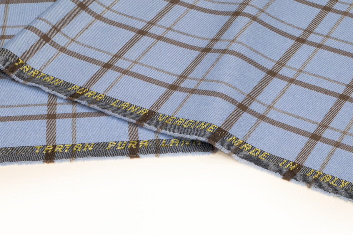 Tartan Italian Wool Suiting - Blue / Dark Taupe