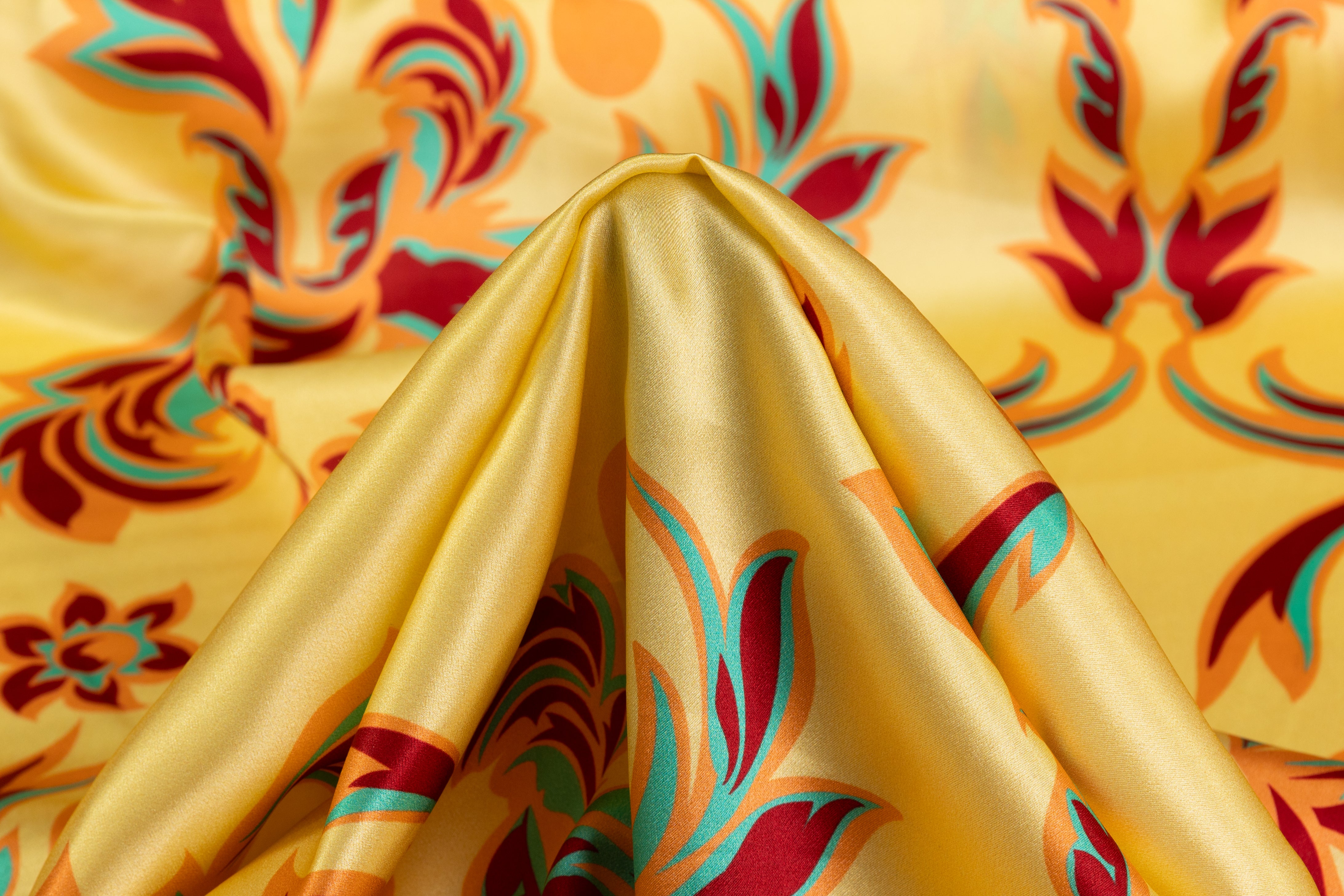 Italian Silk Charmeuse - Yellow / Red / Peach / Teal