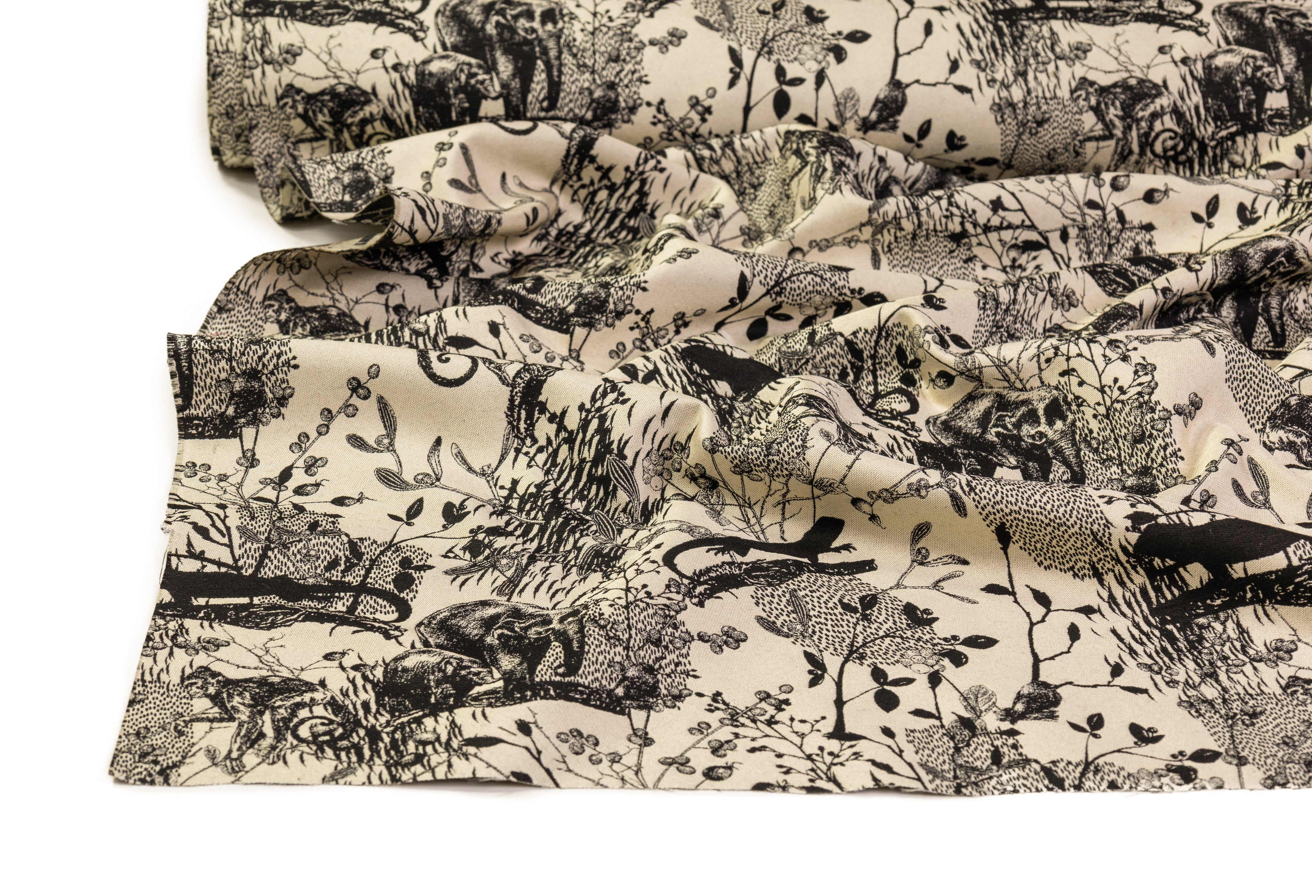 Wildlife Italian Brocade - Ivory / Black