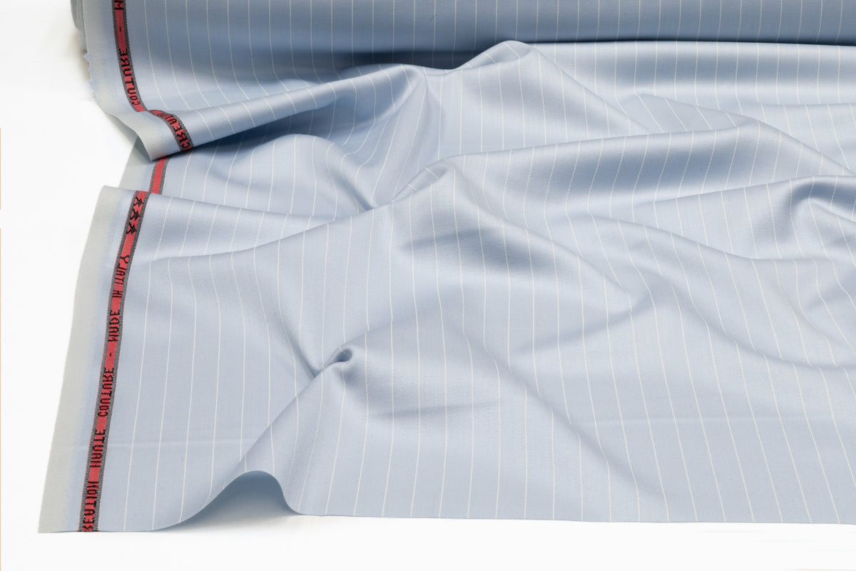 Pin Striped Italian Satin Faille Wool Suiting - Baby Blue