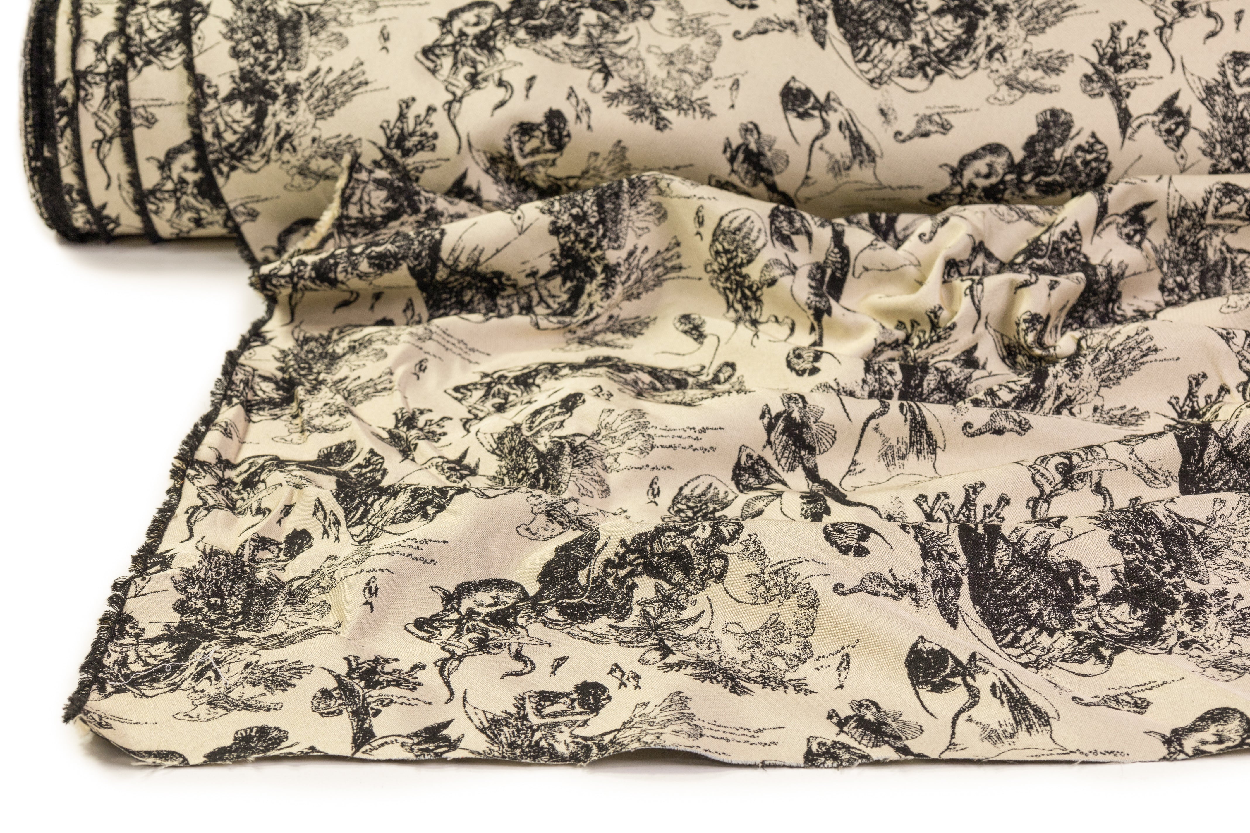 Sea Life Italian Brocade - Ivory / Black