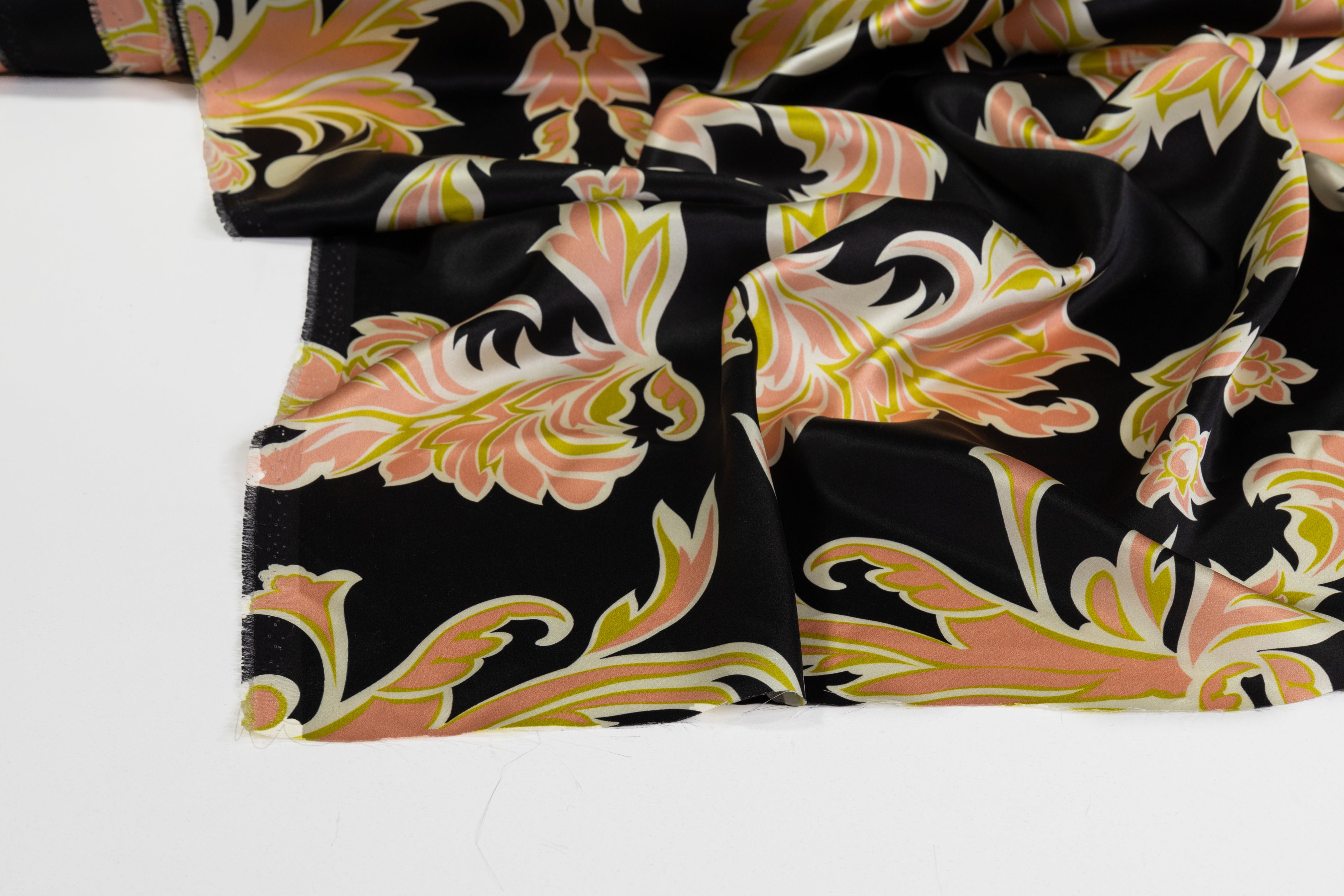 Italian Silk Charmeuse - Black / Pink / Green