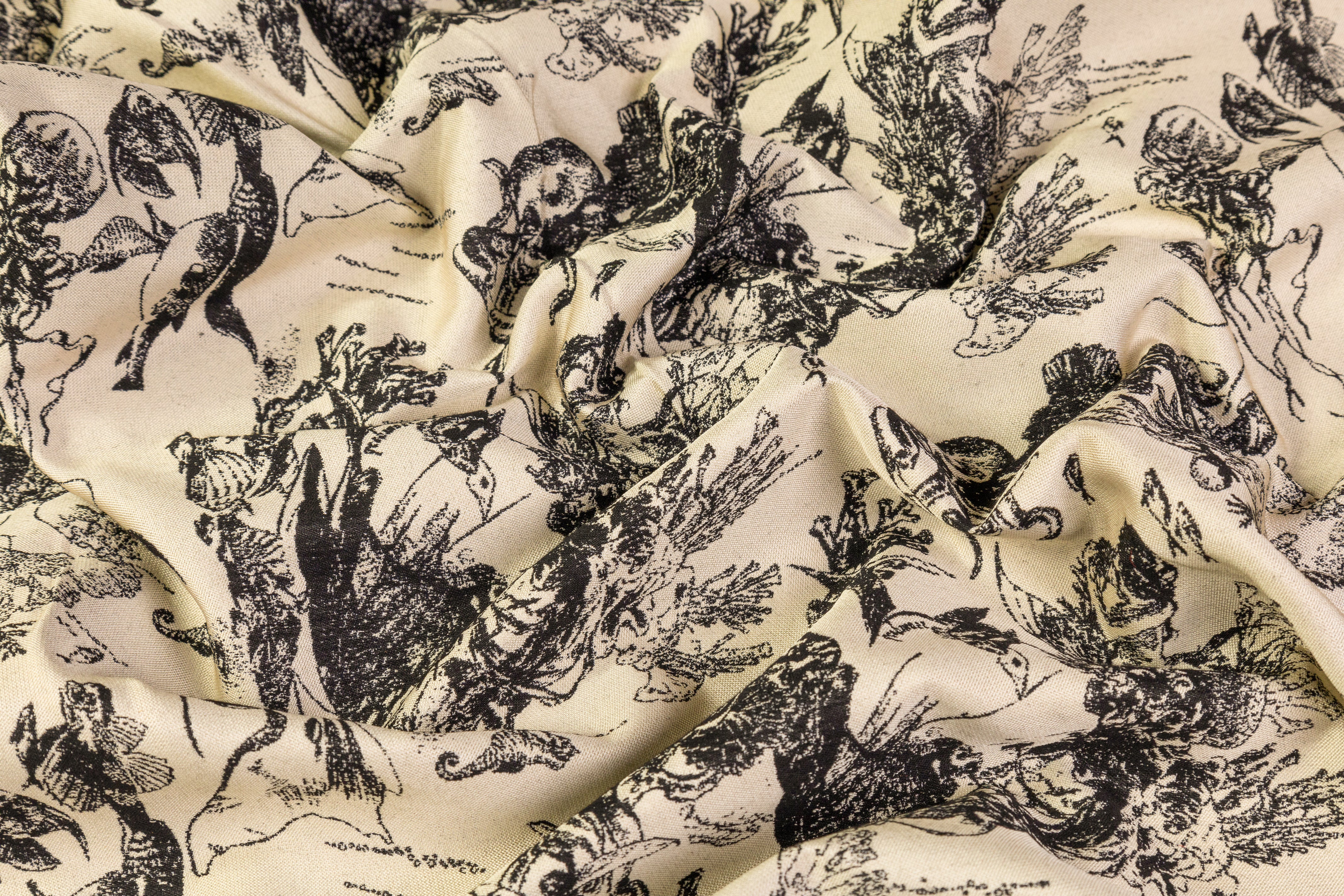 Sea Life Italian Brocade - Ivory / Black