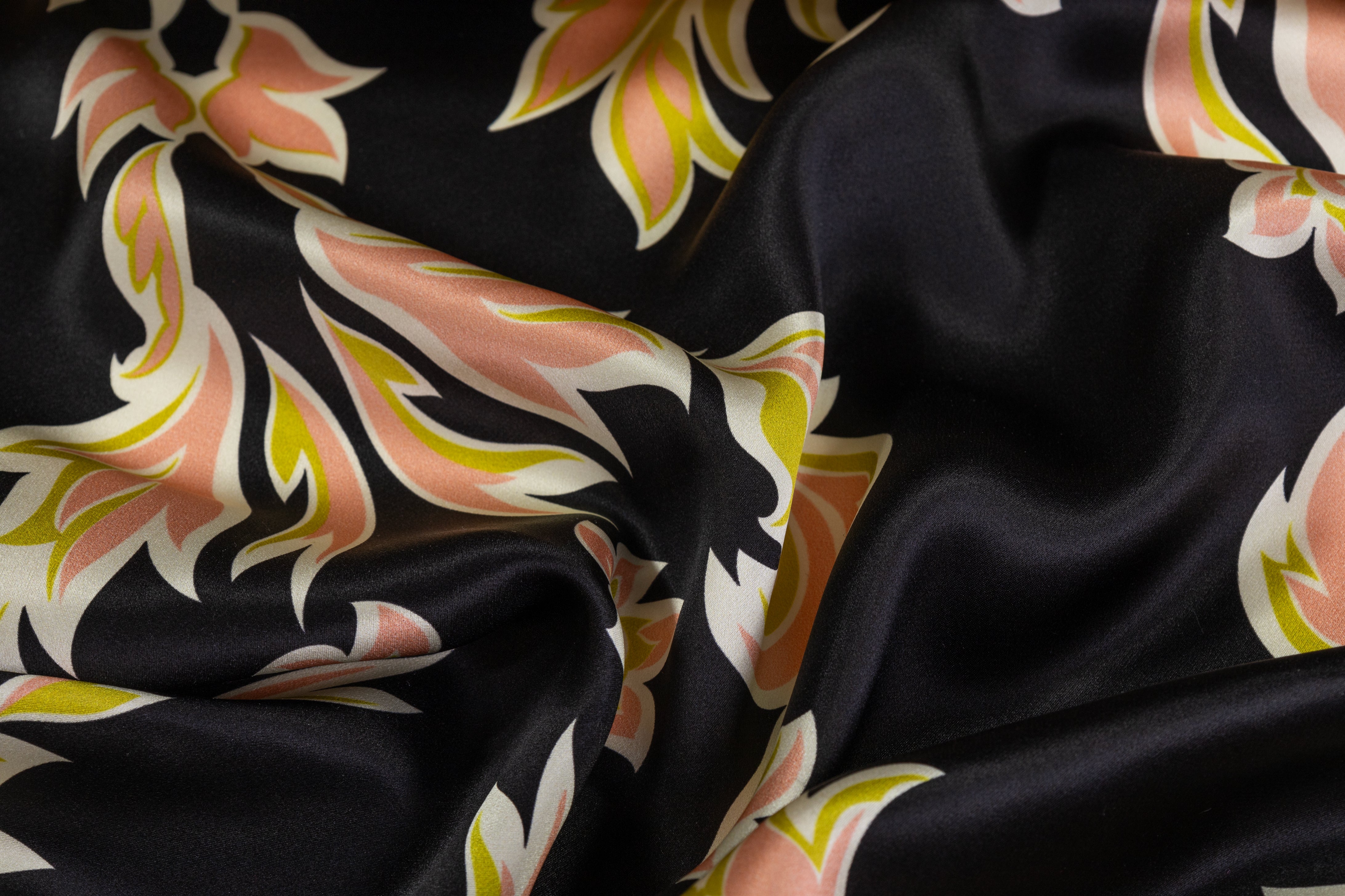 Italian Silk Charmeuse - Black / Pink / Green