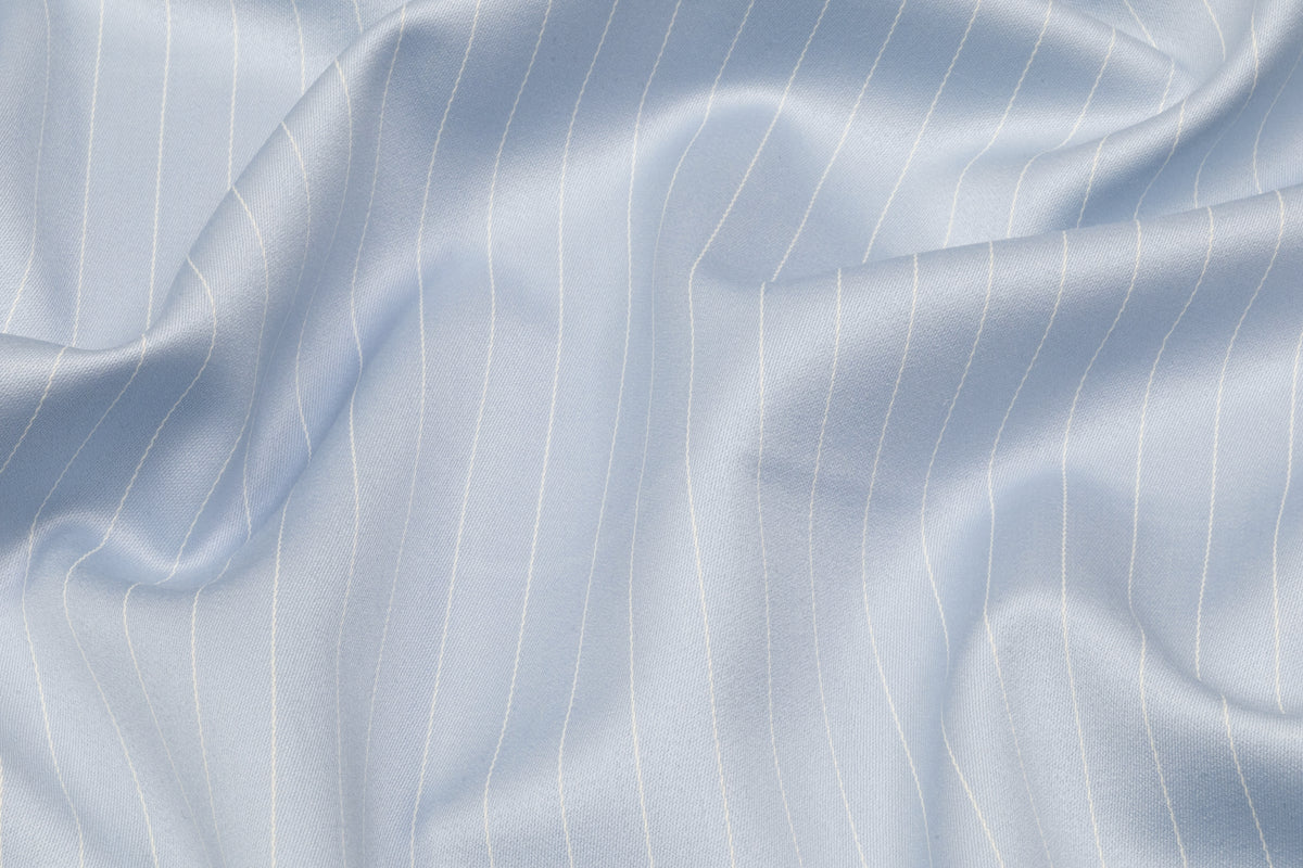 Pin Striped Italian Satin Faille Wool Suiting - Baby Blue