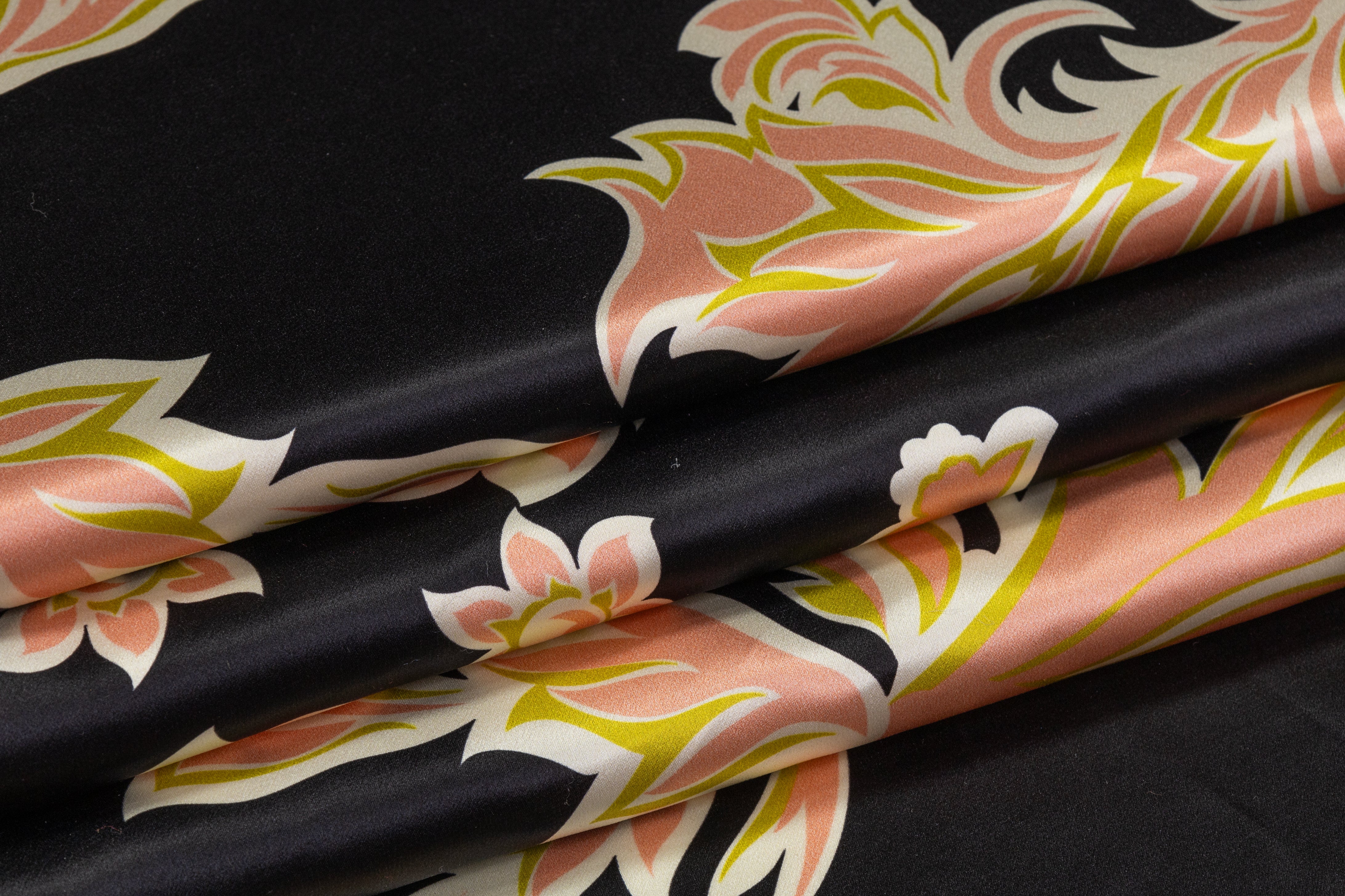 Italian Silk Charmeuse - Black / Pink / Green