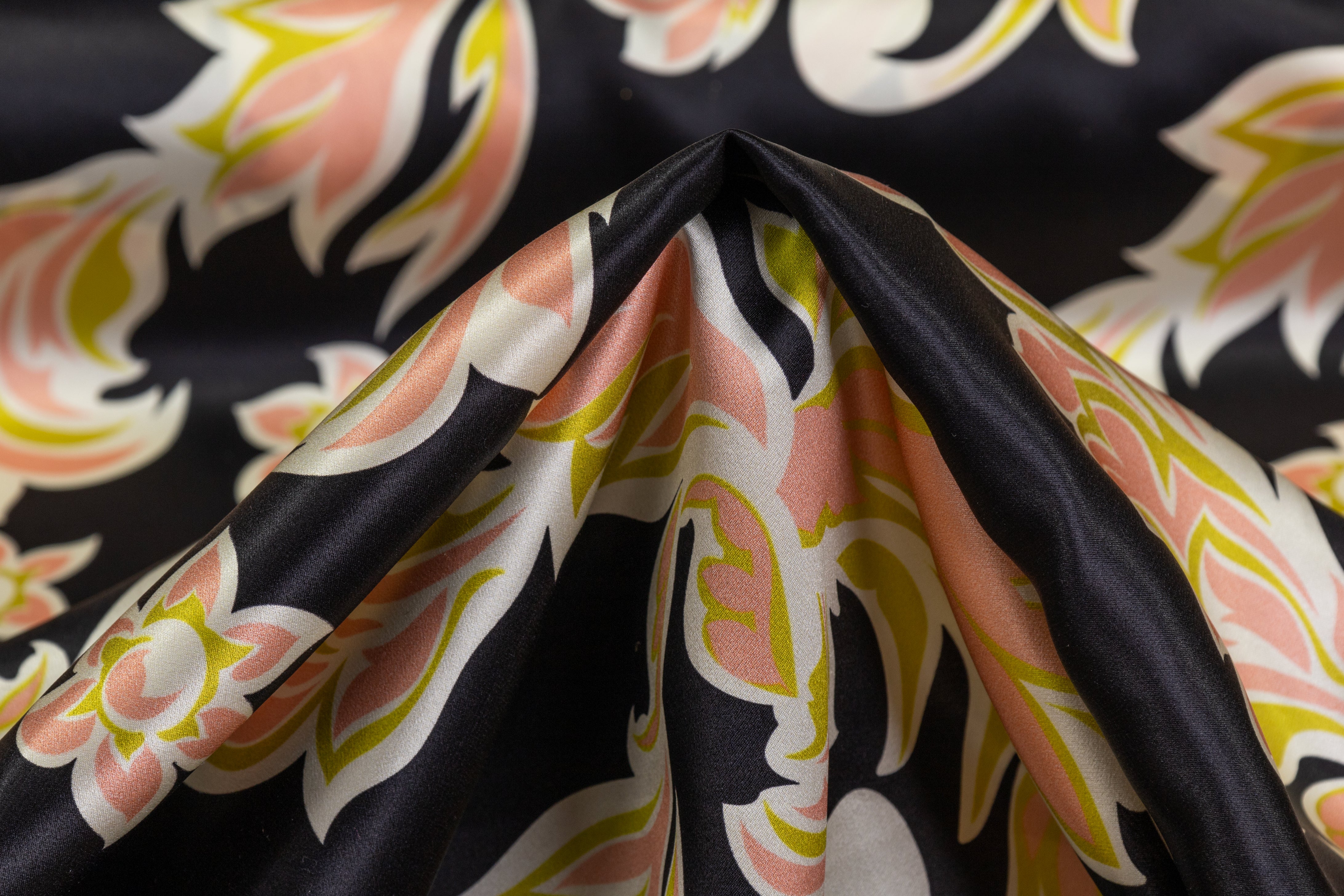 Italian Silk Charmeuse - Black / Pink / Green