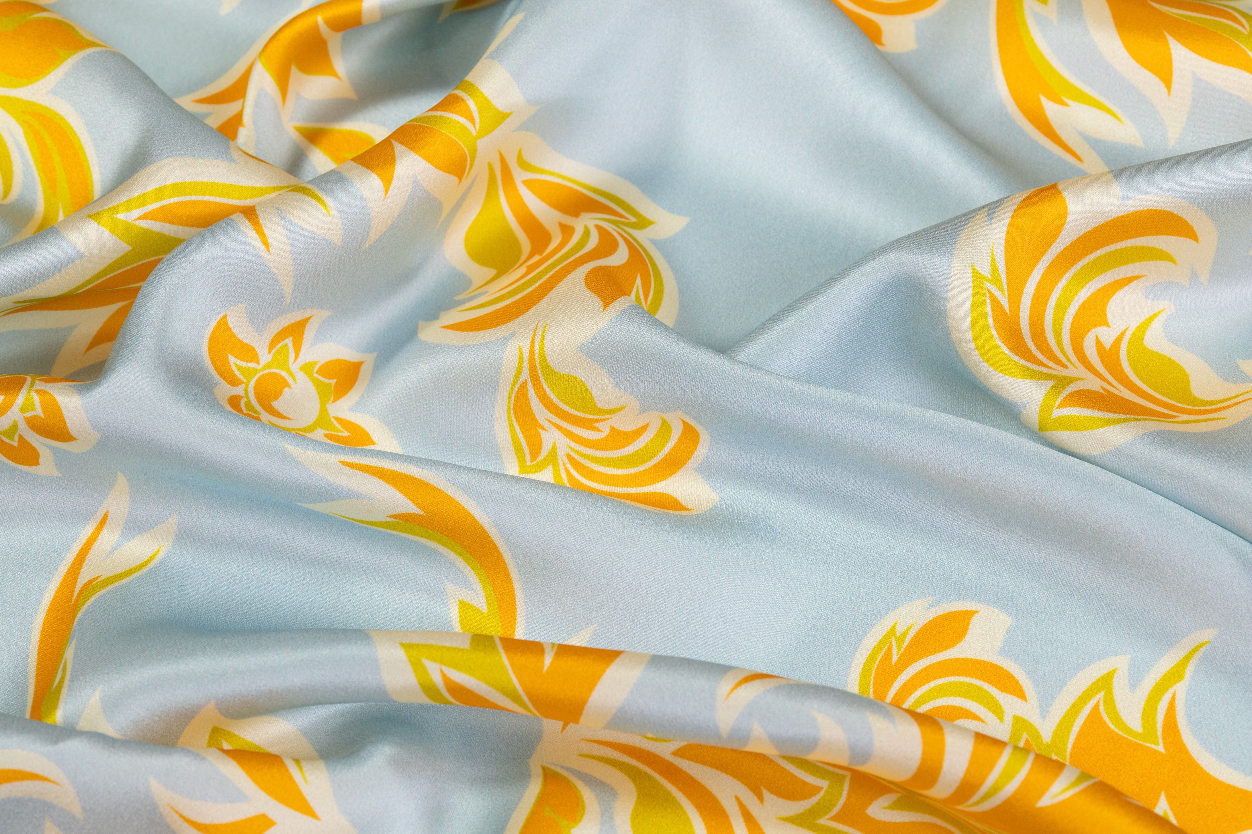Italian Silk Charmeuse - Blue / Orange / Green