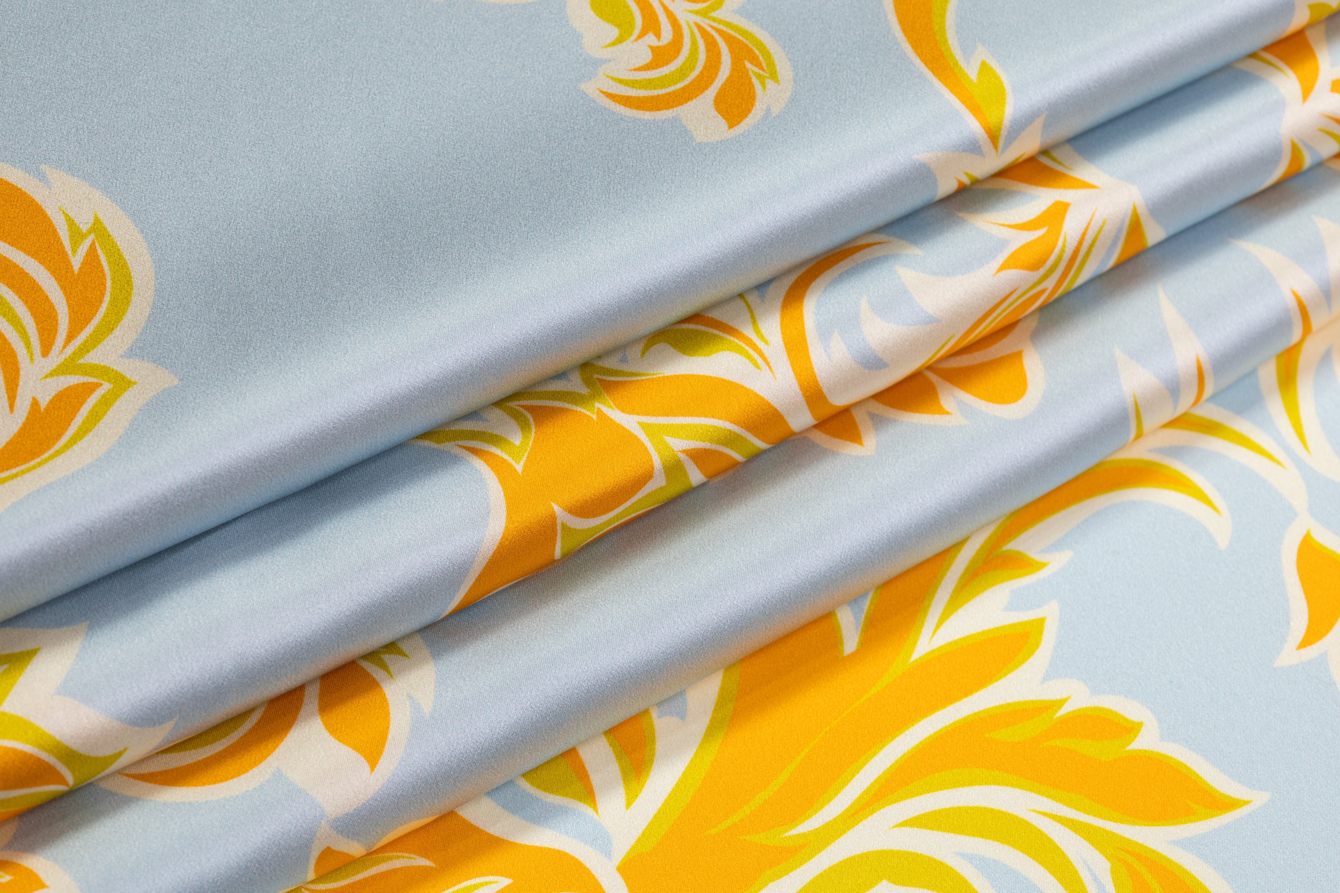 Italian Silk Charmeuse - Blue / Orange / Green