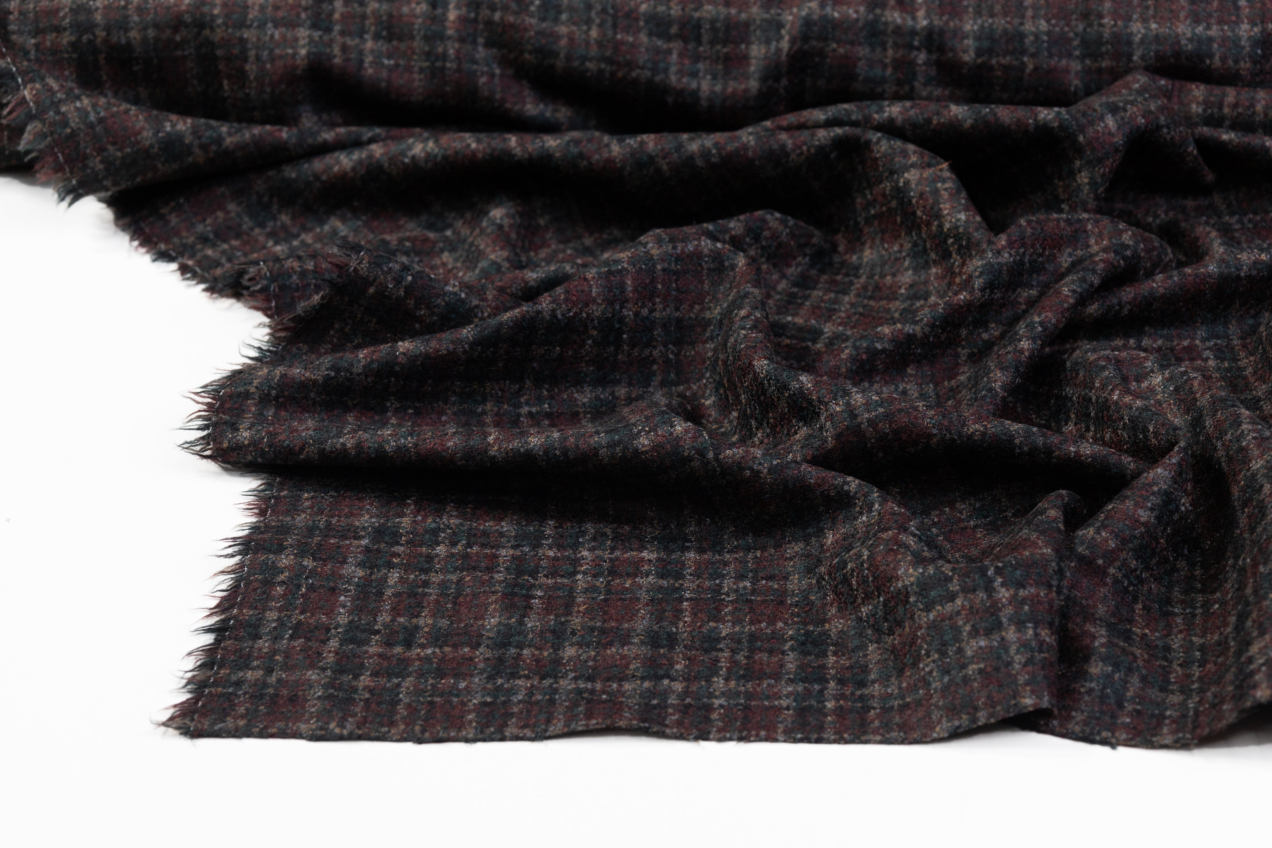 Checked Italian Wool Tweed - Green / Burgundy