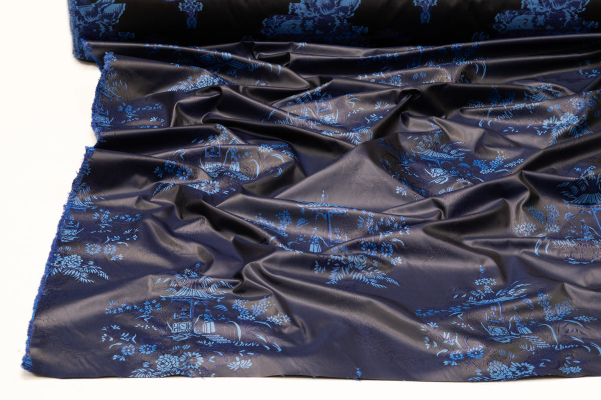 Italian Chinoiserie Toile Jacquard - Midnight Blue