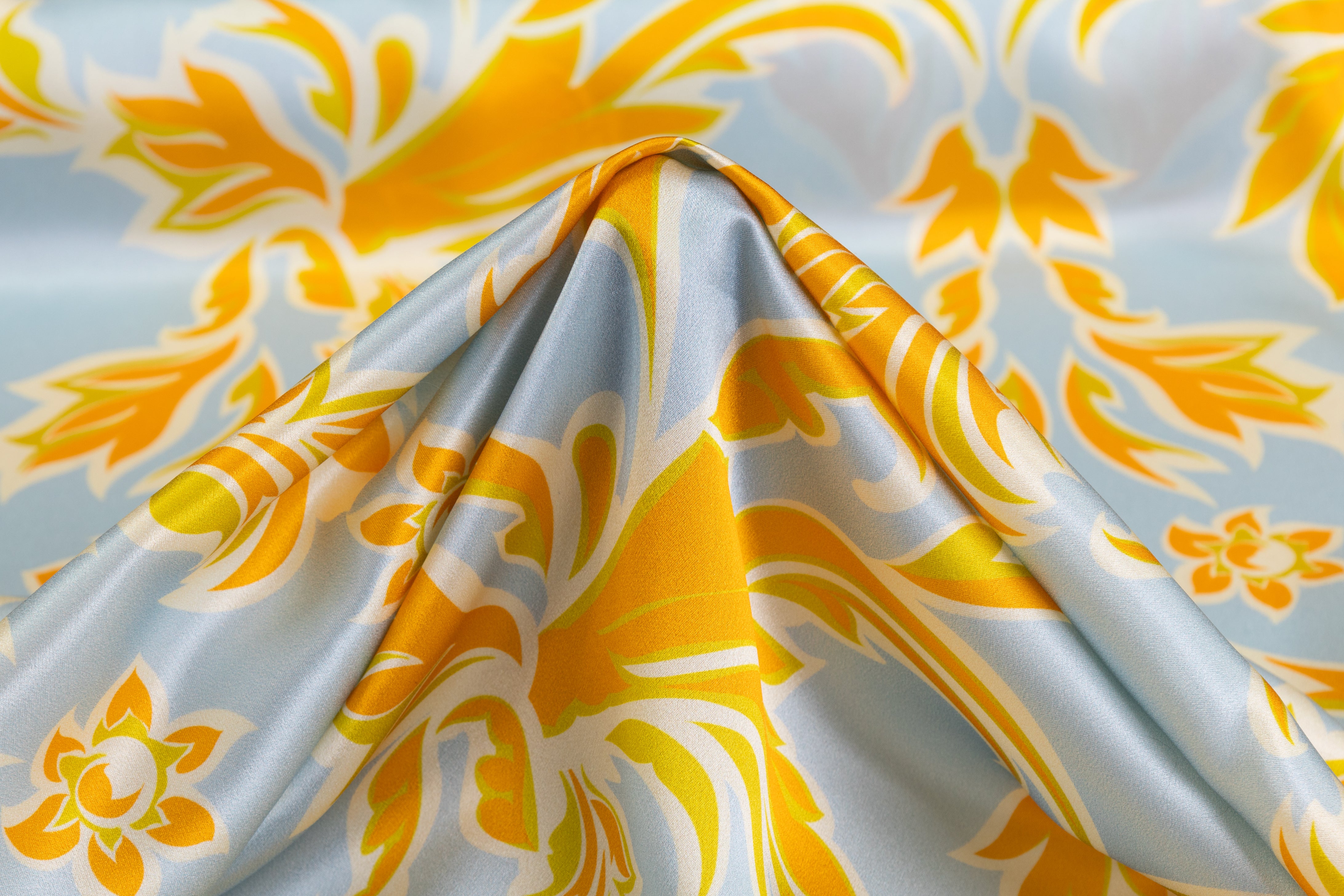 Italian Silk Charmeuse - Blue / Orange / Green