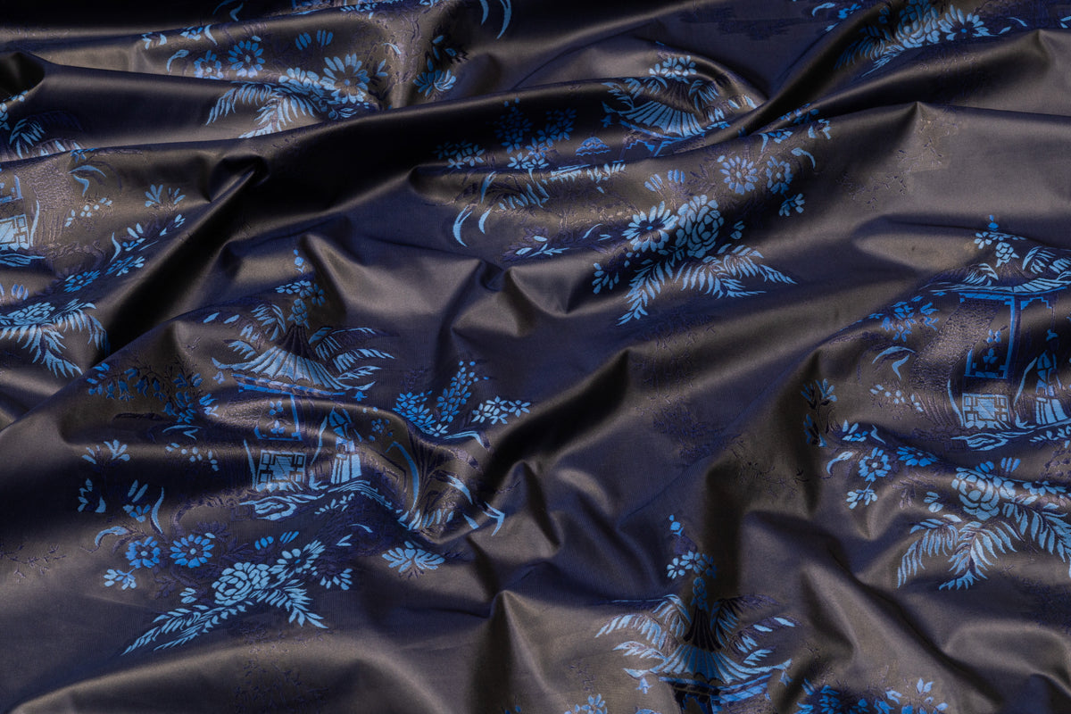 Italian Chinoiserie Toile Jacquard - Midnight Blue