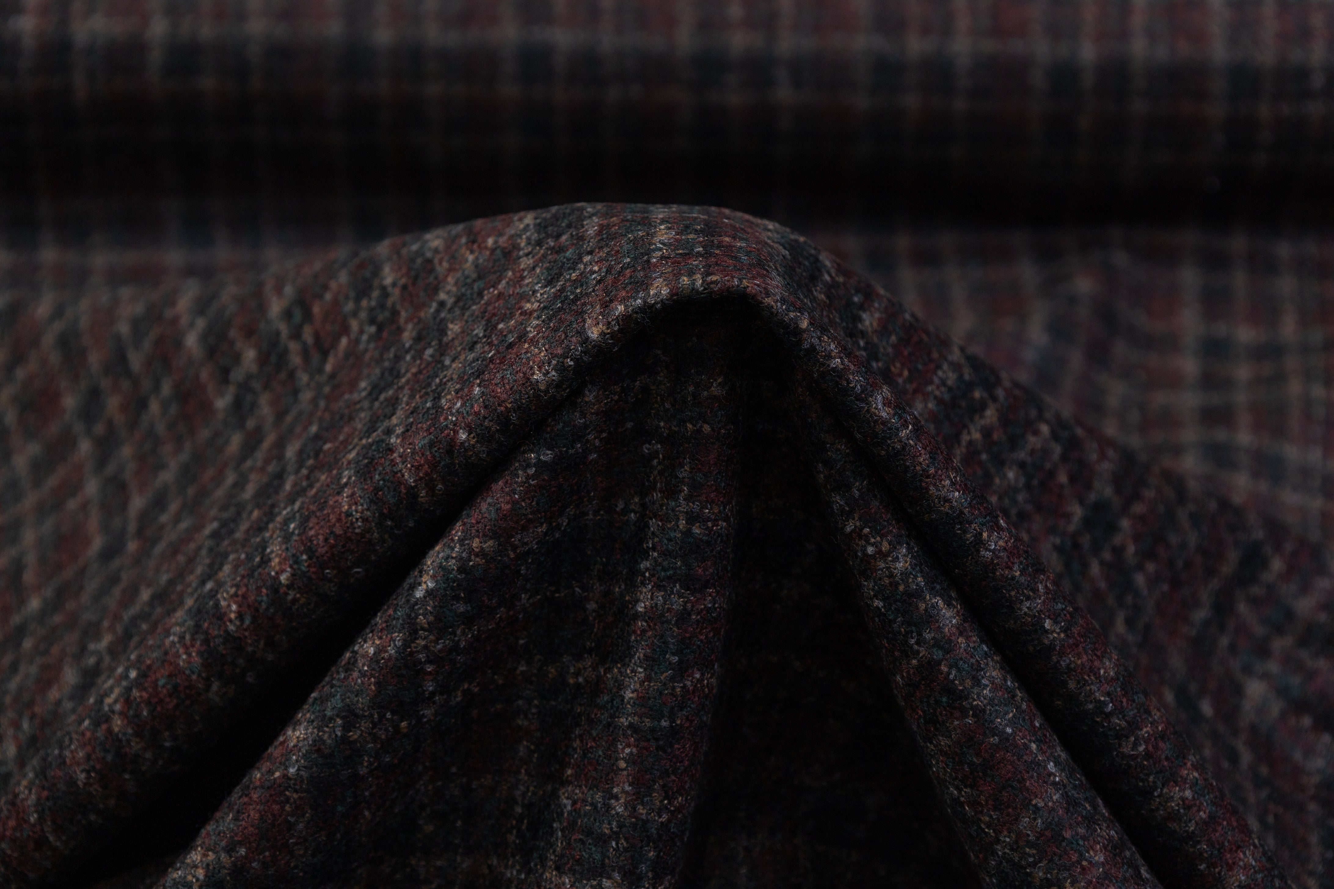 Checked Italian Wool Tweed - Green / Burgundy