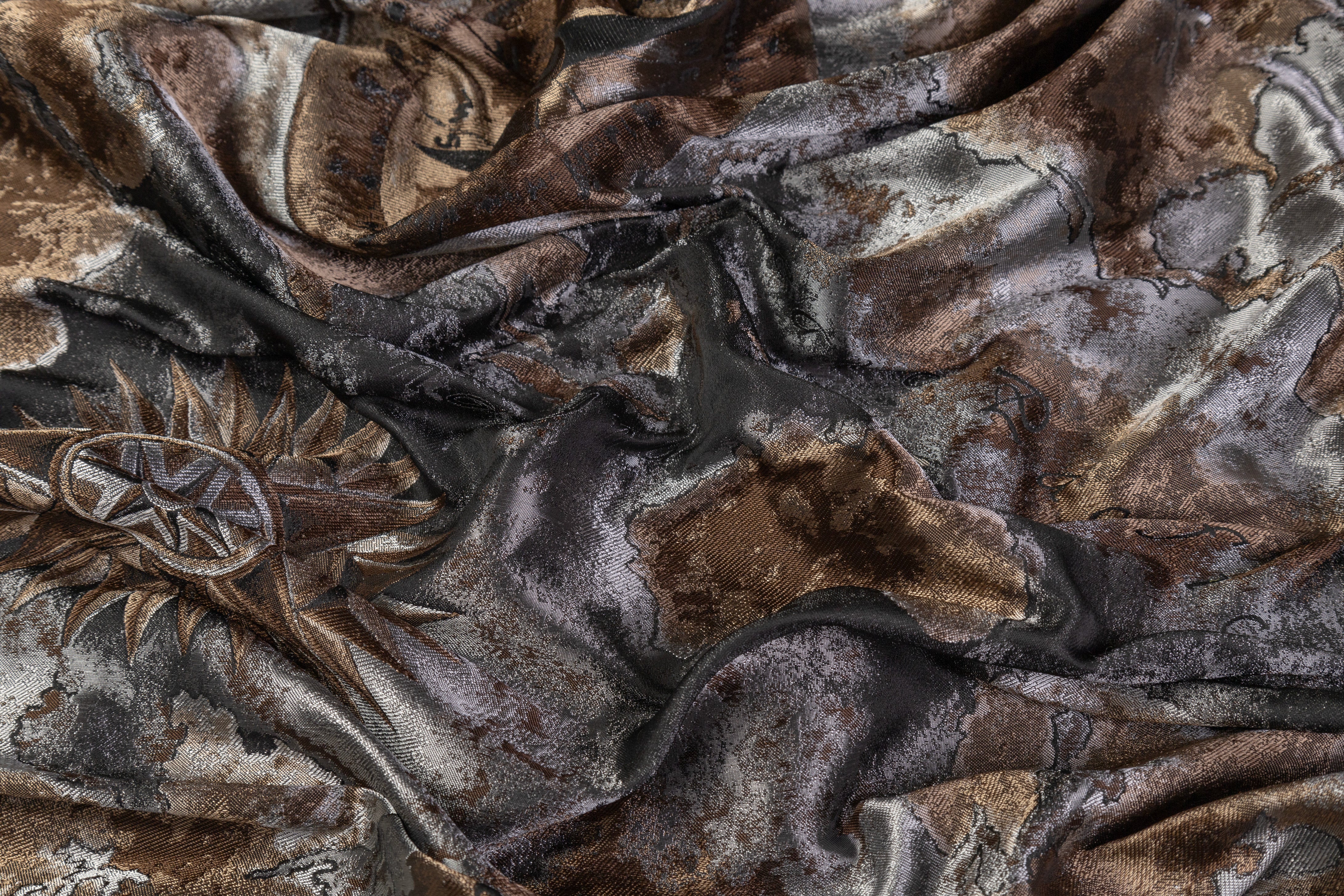 Italian Map Style Brocade - Brown / Gray