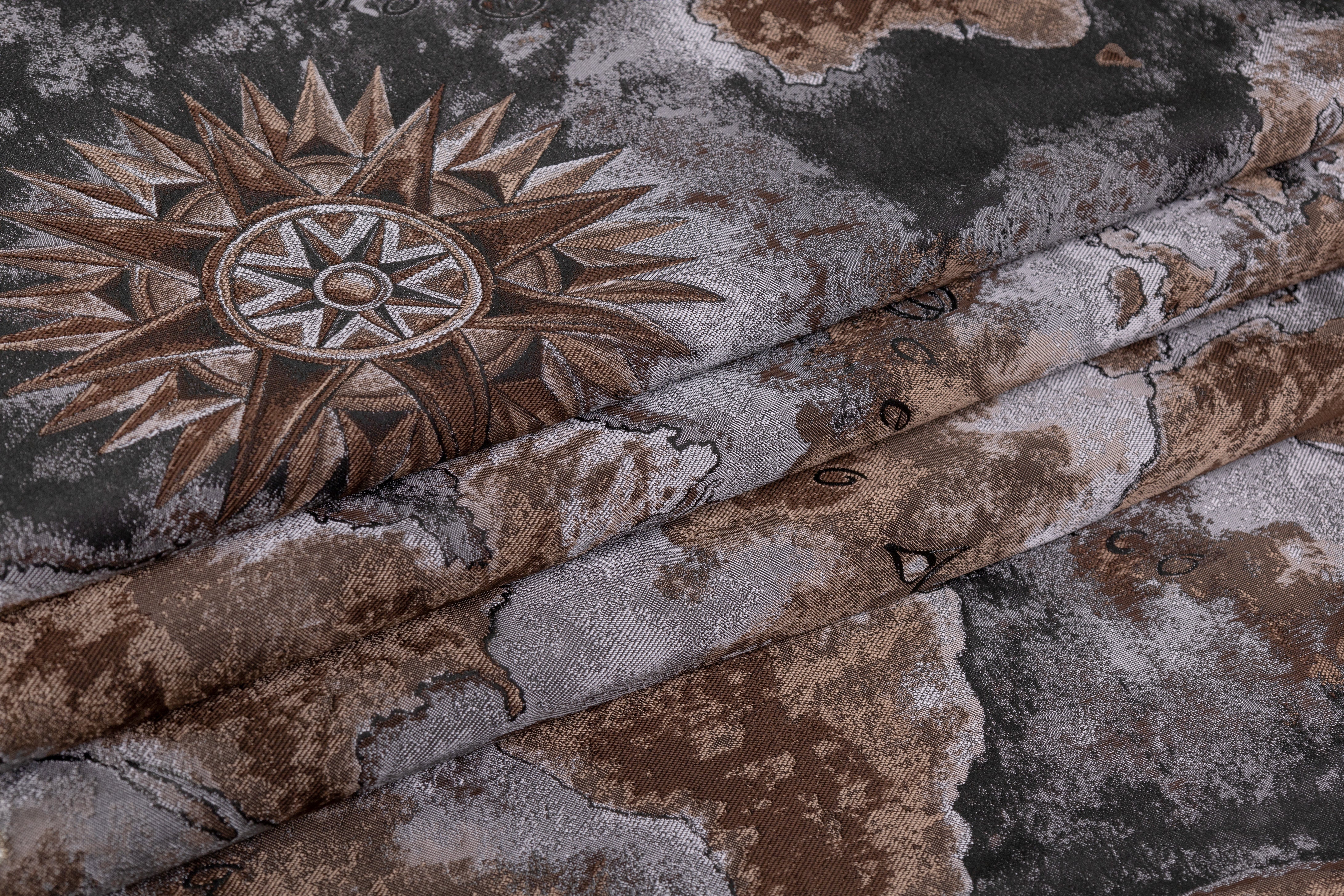 Italian Map Style Brocade - Brown / Gray