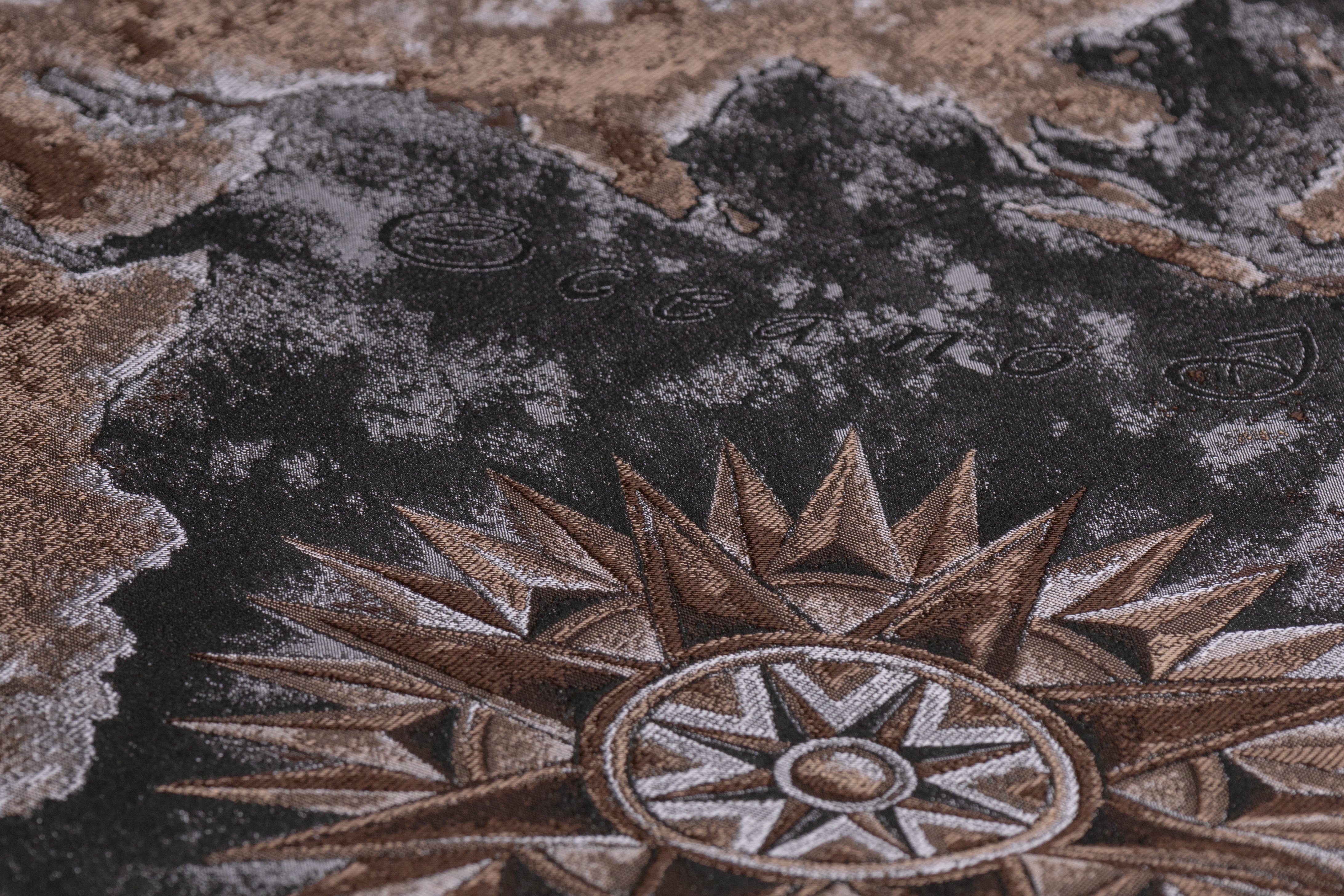 Italian Map Style Brocade - Brown / Gray