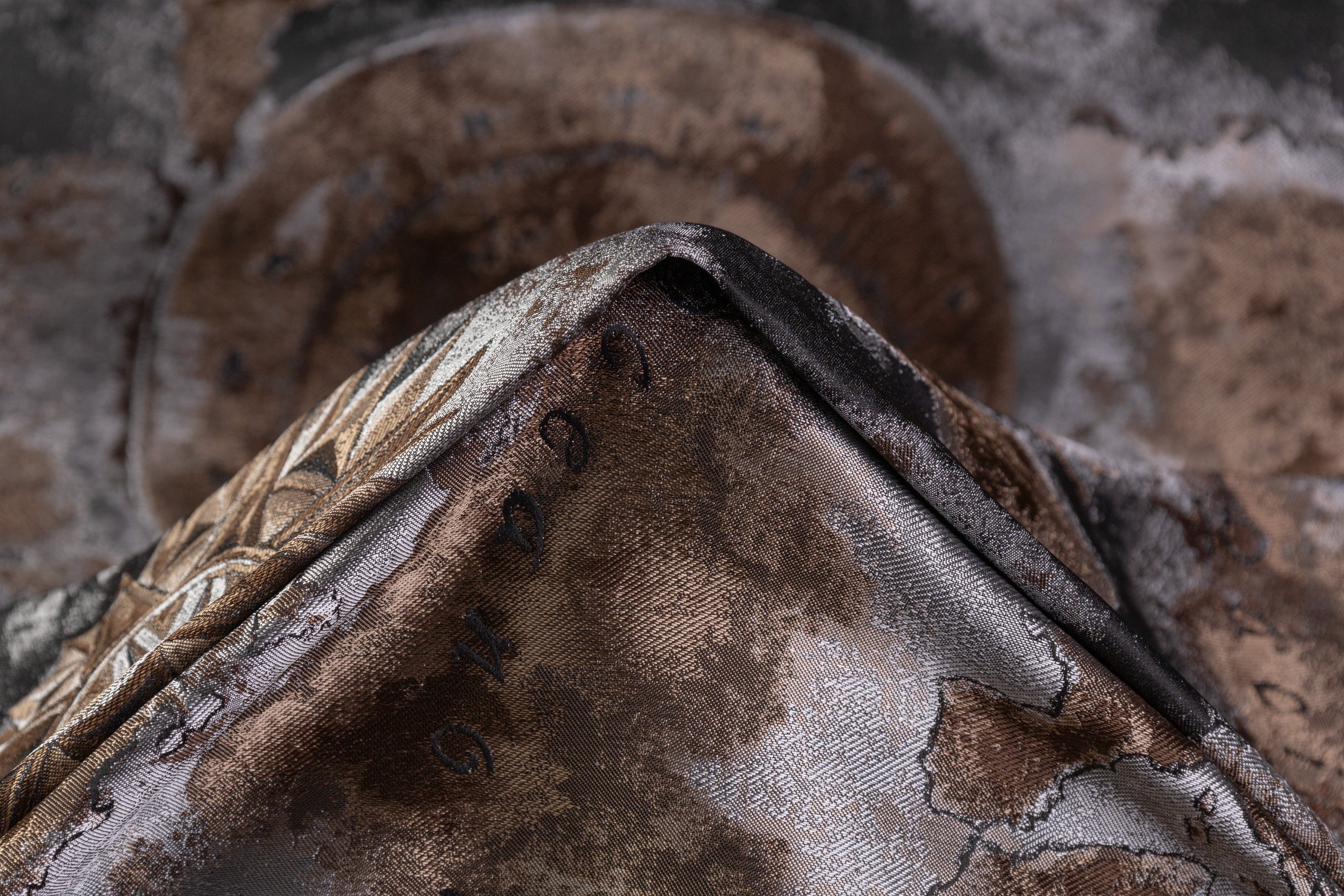 Italian Map Style Brocade - Brown / Gray
