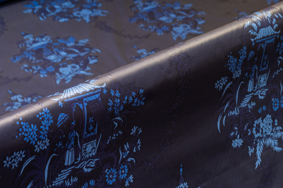 Italian Chinoiserie Toile Jacquard - Midnight Blue