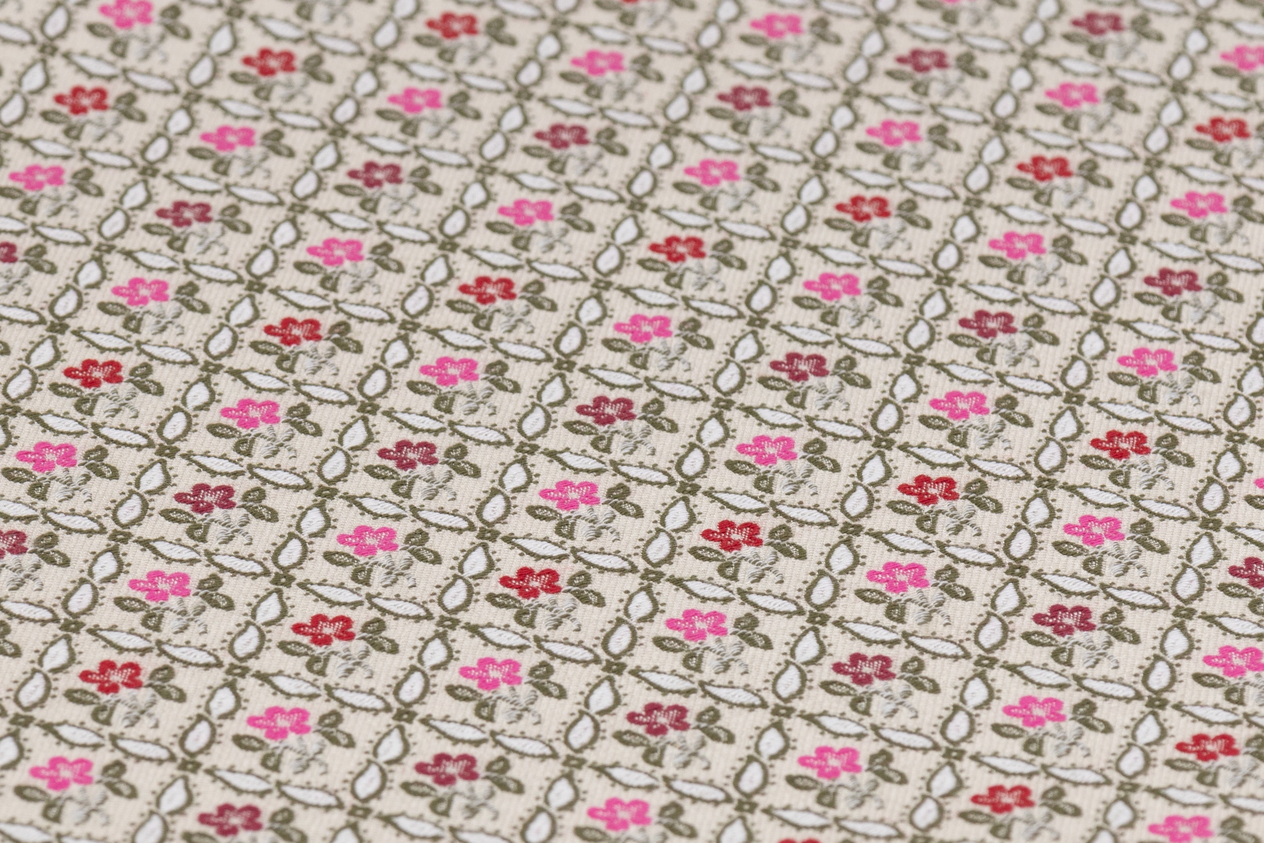 Floral Italian Poly Cotton Brocade - Off White / Green / Pink