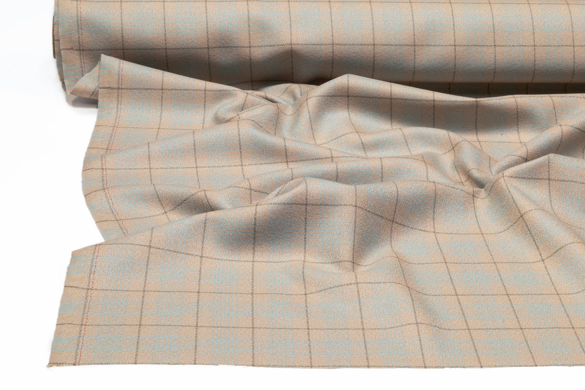 Checked Italian Wool Suiting - Taupe / Blue