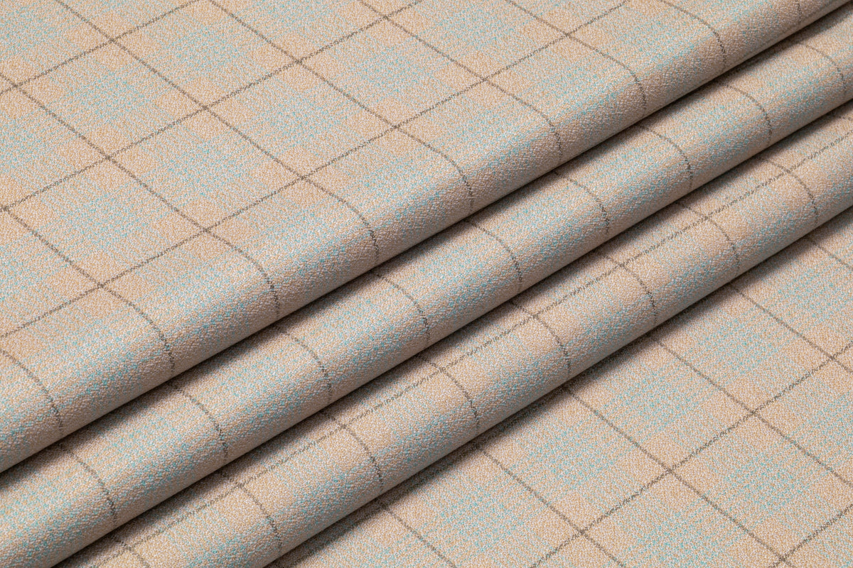 Checked Italian Wool Suiting - Taupe / Blue