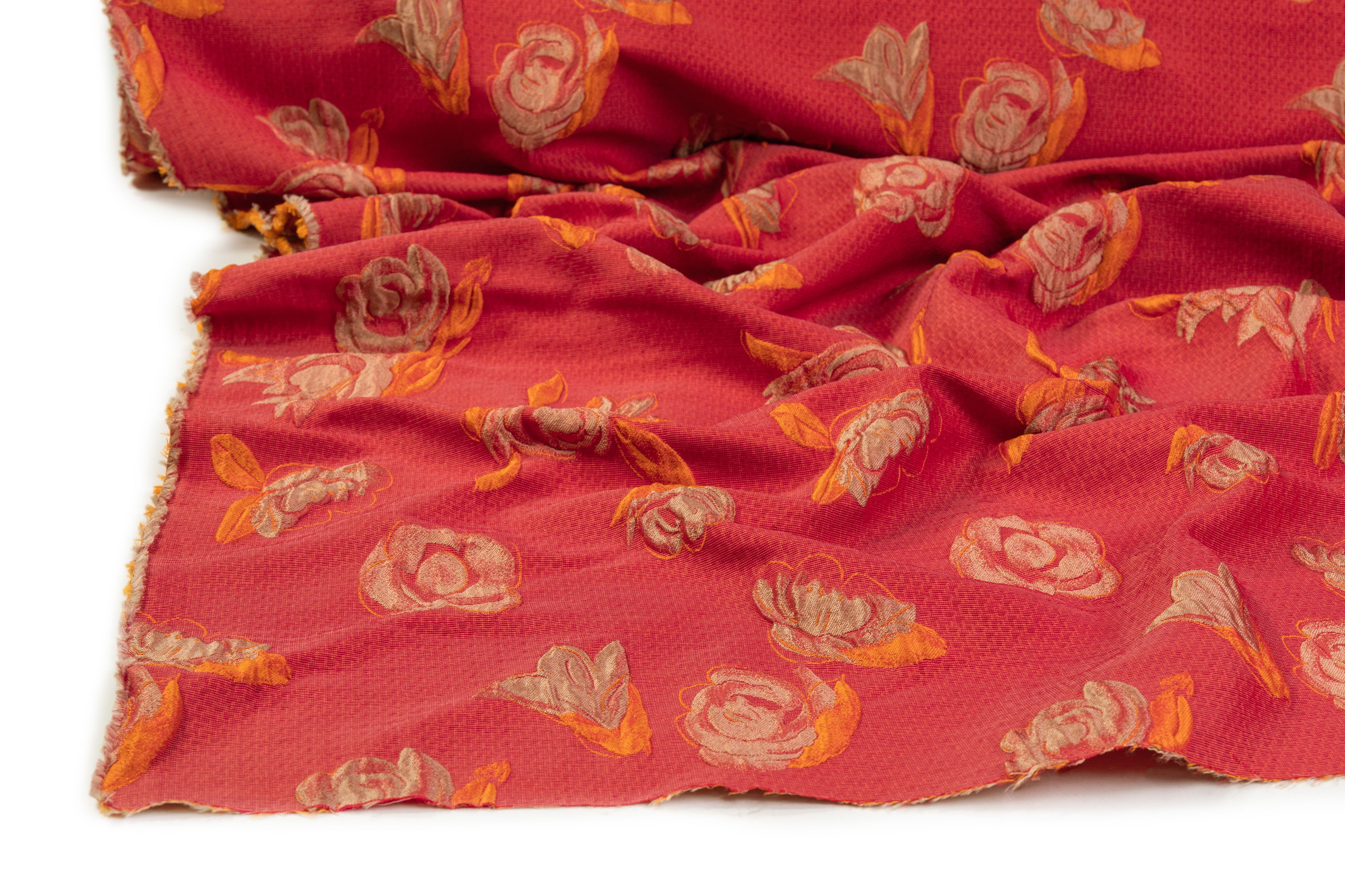 Armani - Floral Crushed Italian Brocade - Orange / Red