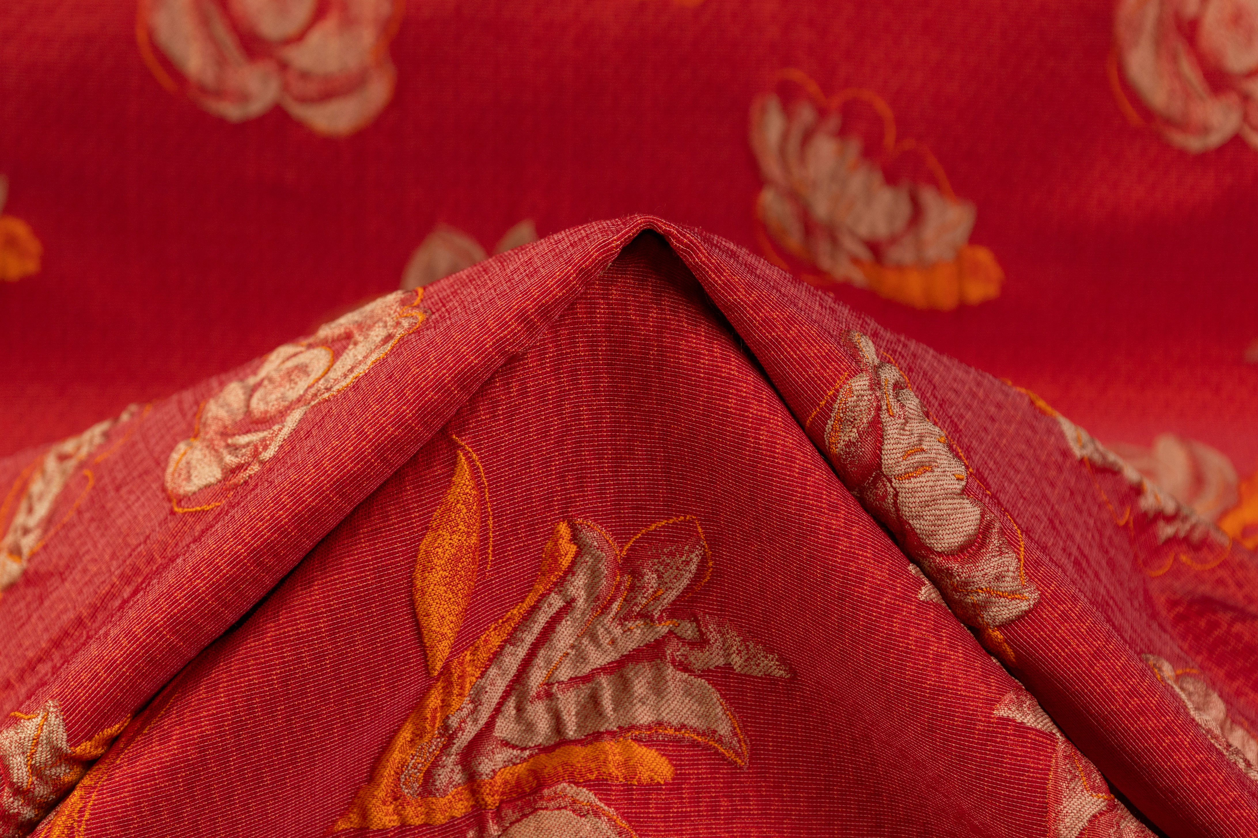 Armani - Floral Crushed Italian Brocade - Orange / Red