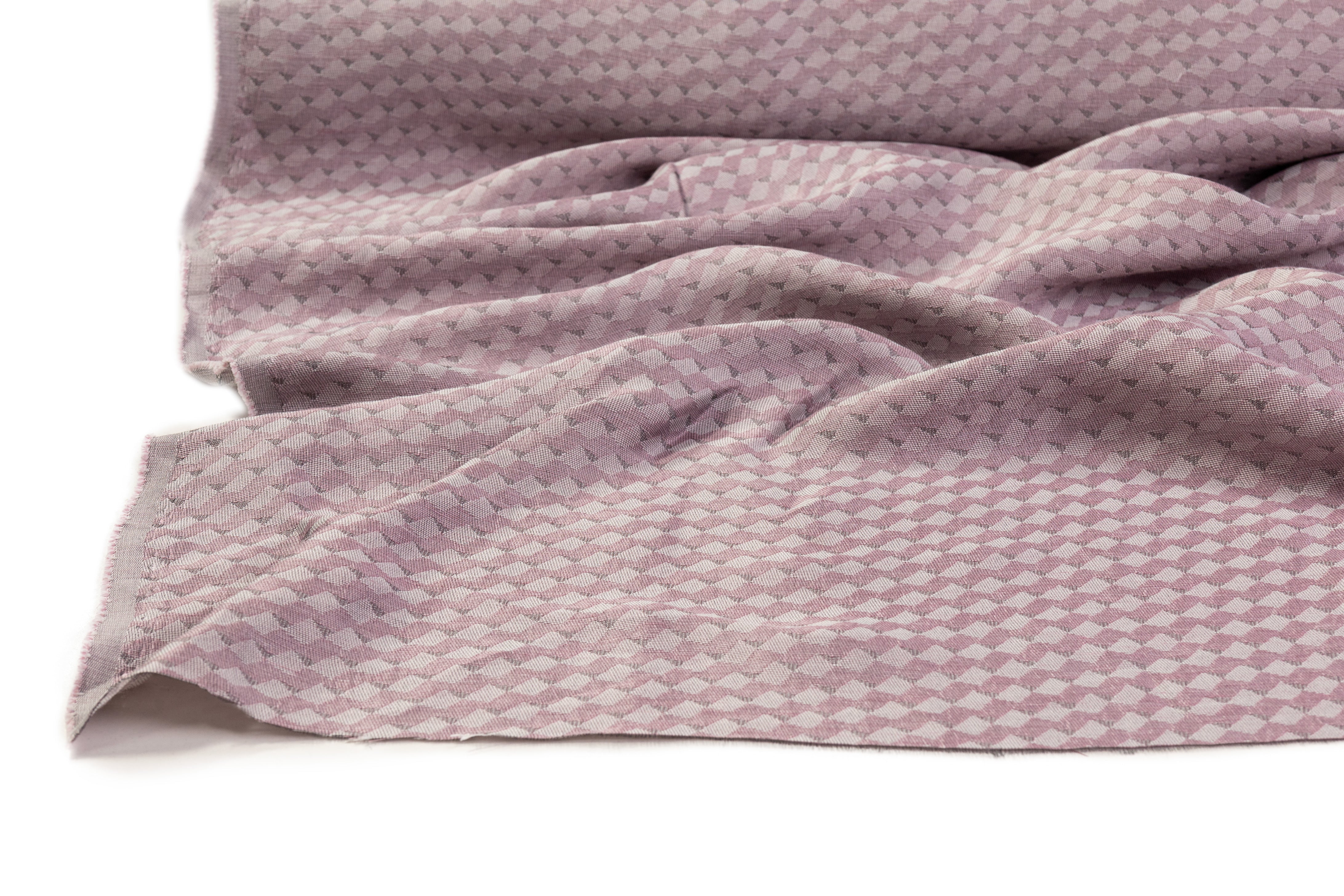 Geometric Italian Silk Blend Jacquard - Pink / Gray