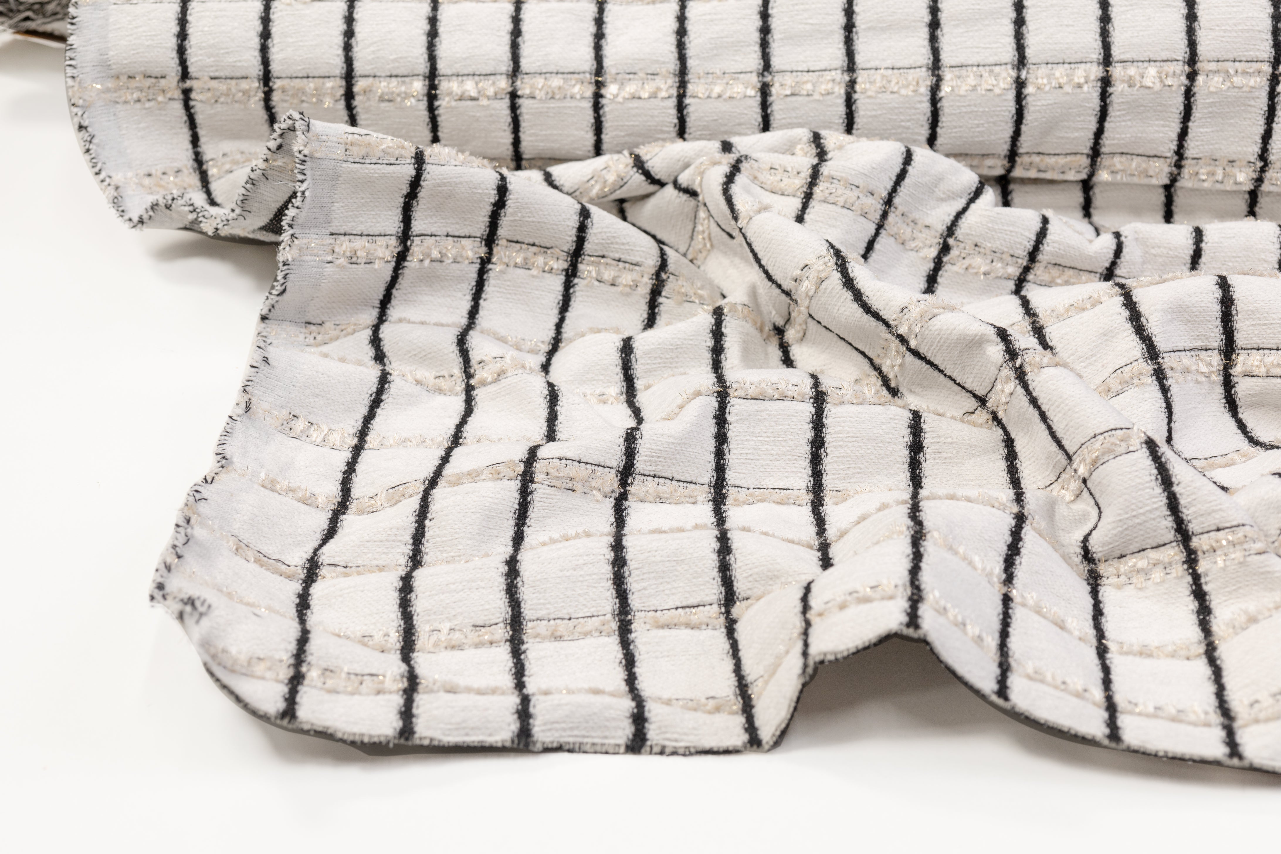 Heavy Italian Chenille Tweed -White / Black /Gold