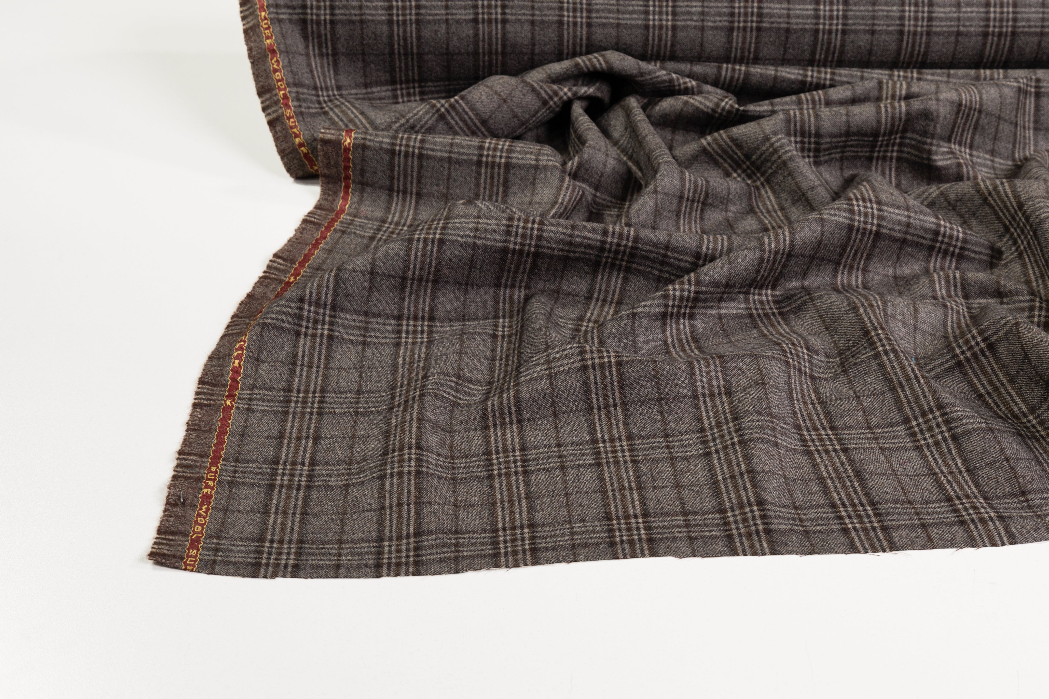 Checked Italian Super 130s Wool Flannel - Brown / Gray