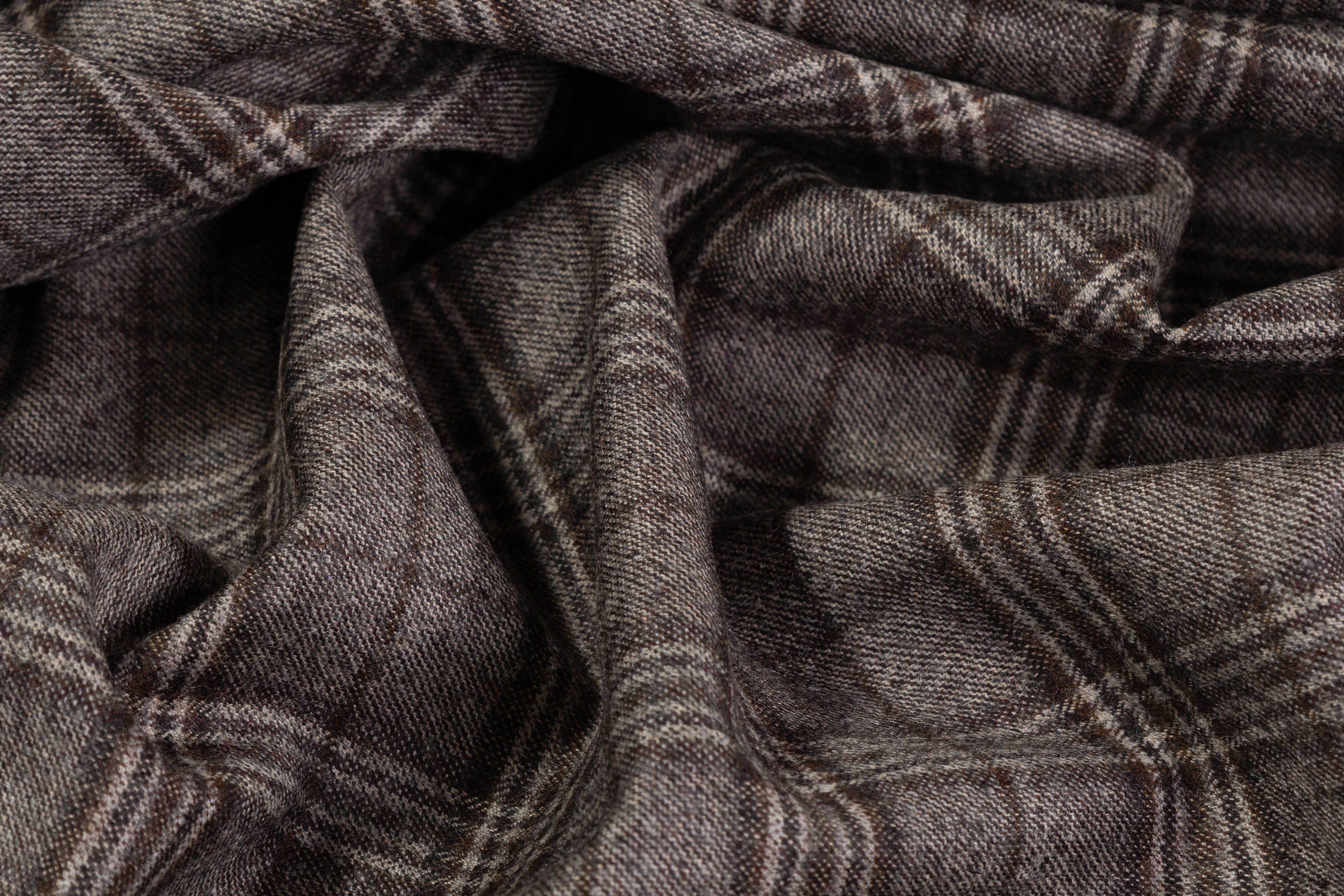Checked Italian Super 130s Wool Flannel - Brown / Gray