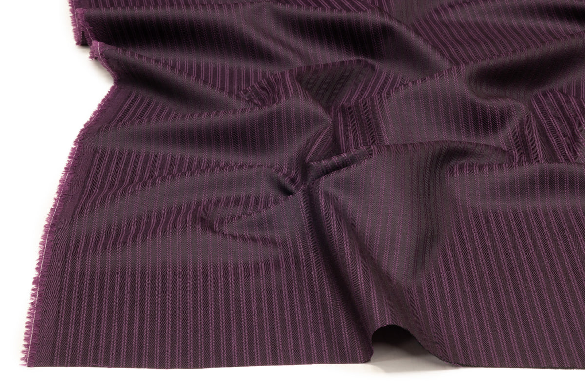 Striped Italian Wool Suiting - Deep Plum