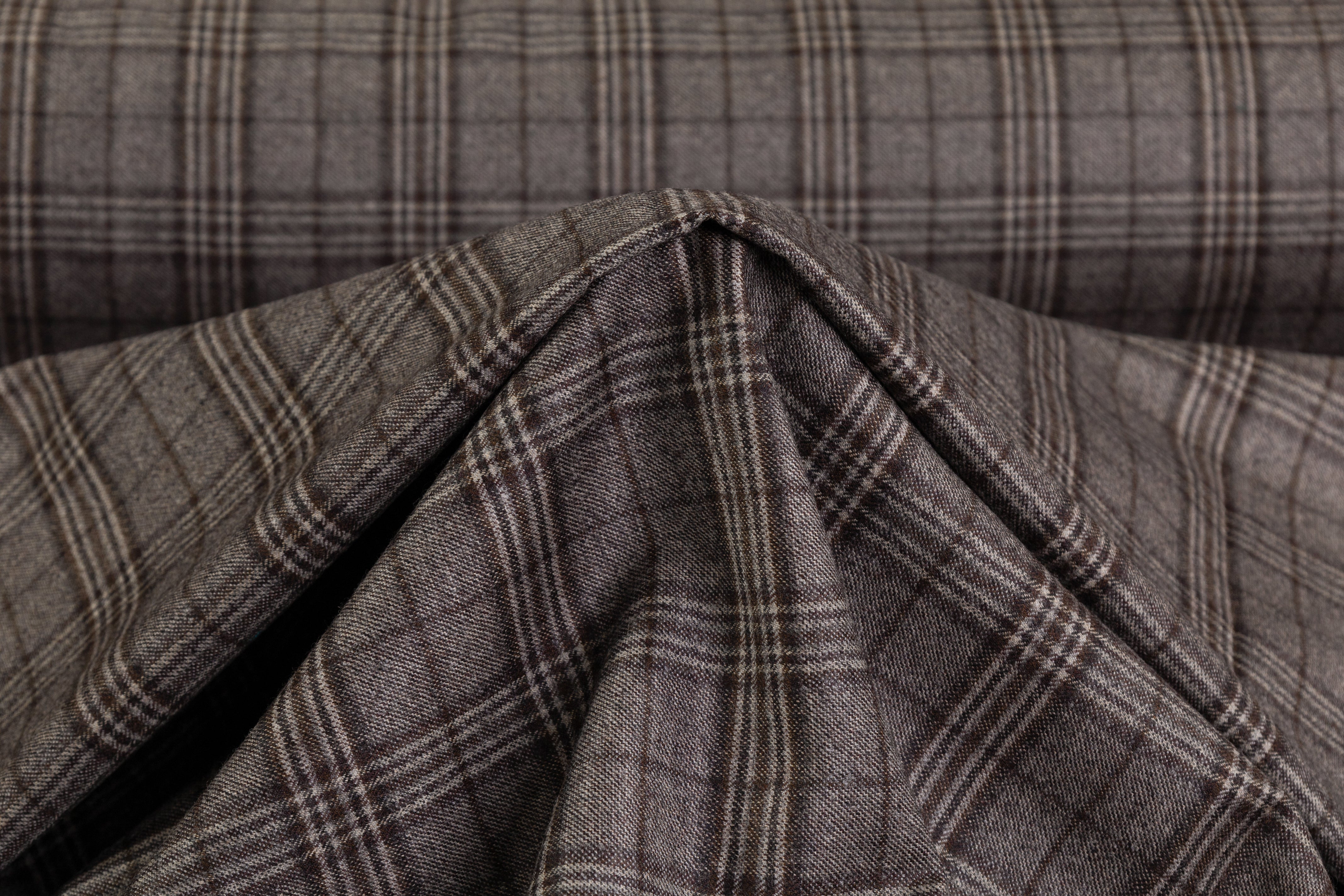 Checked Italian Super 130s Wool Flannel - Brown / Gray
