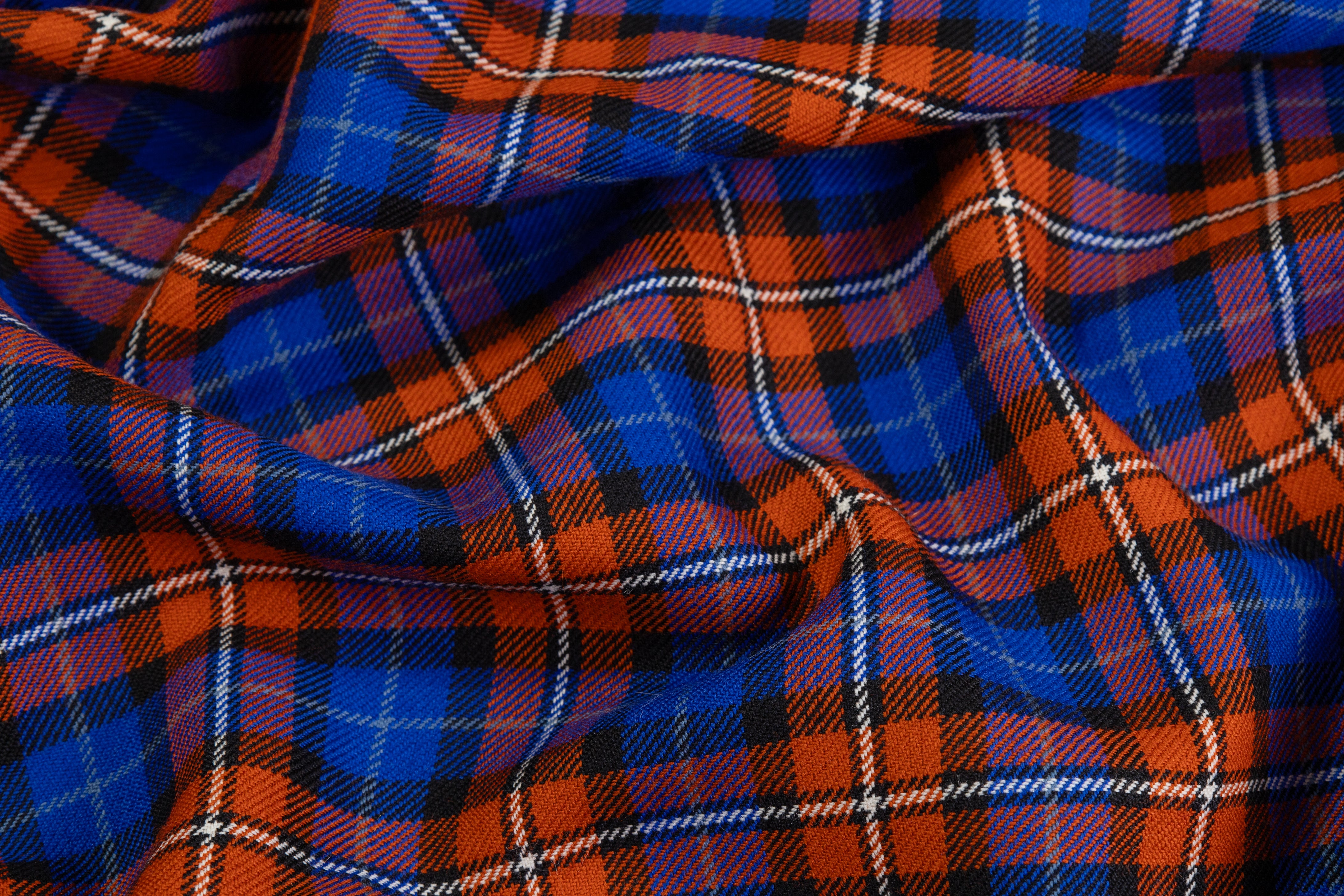 Checked Italian Wool Suiting - Blue / Orange