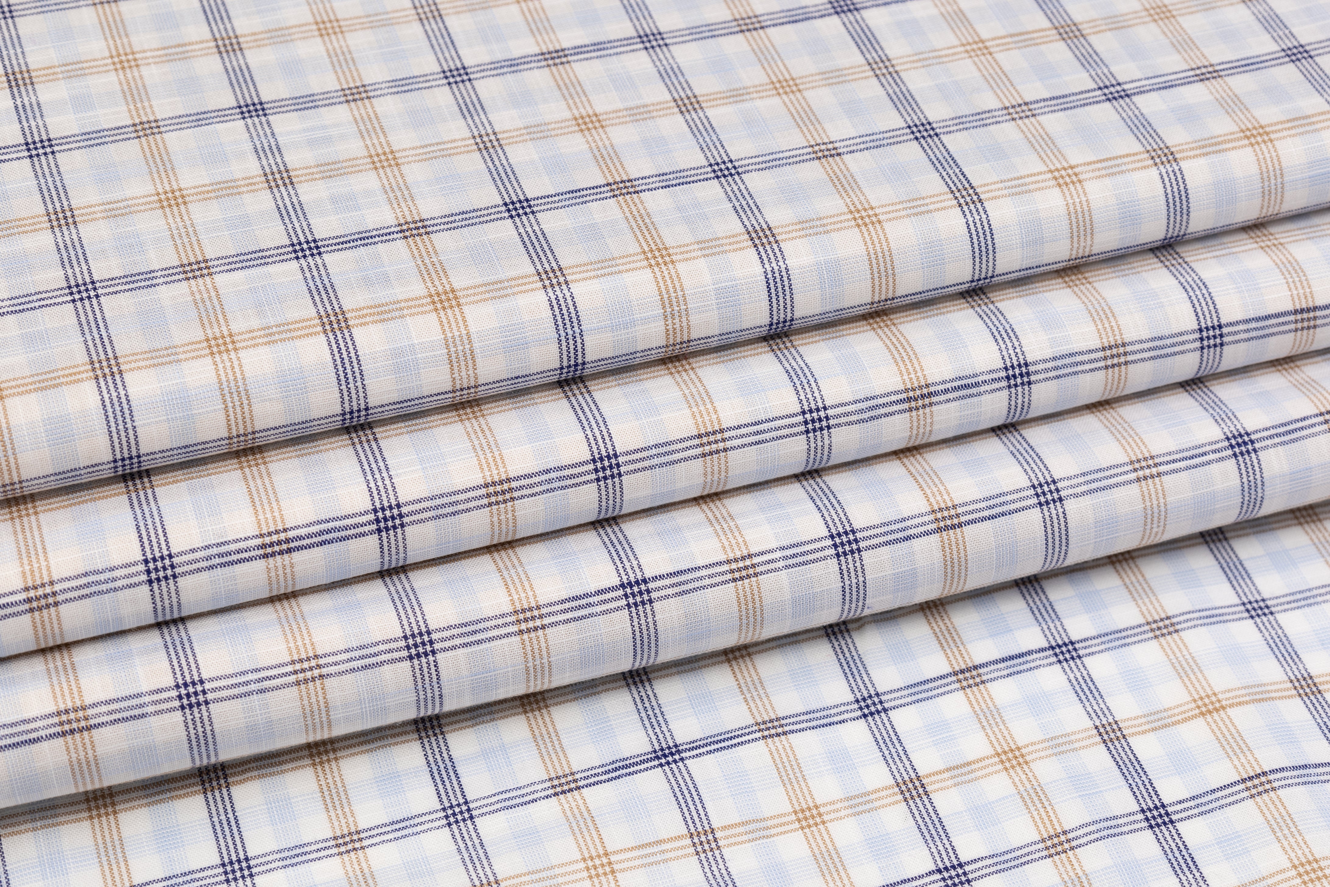 Checked Italian Linen - Blue / Brown / White