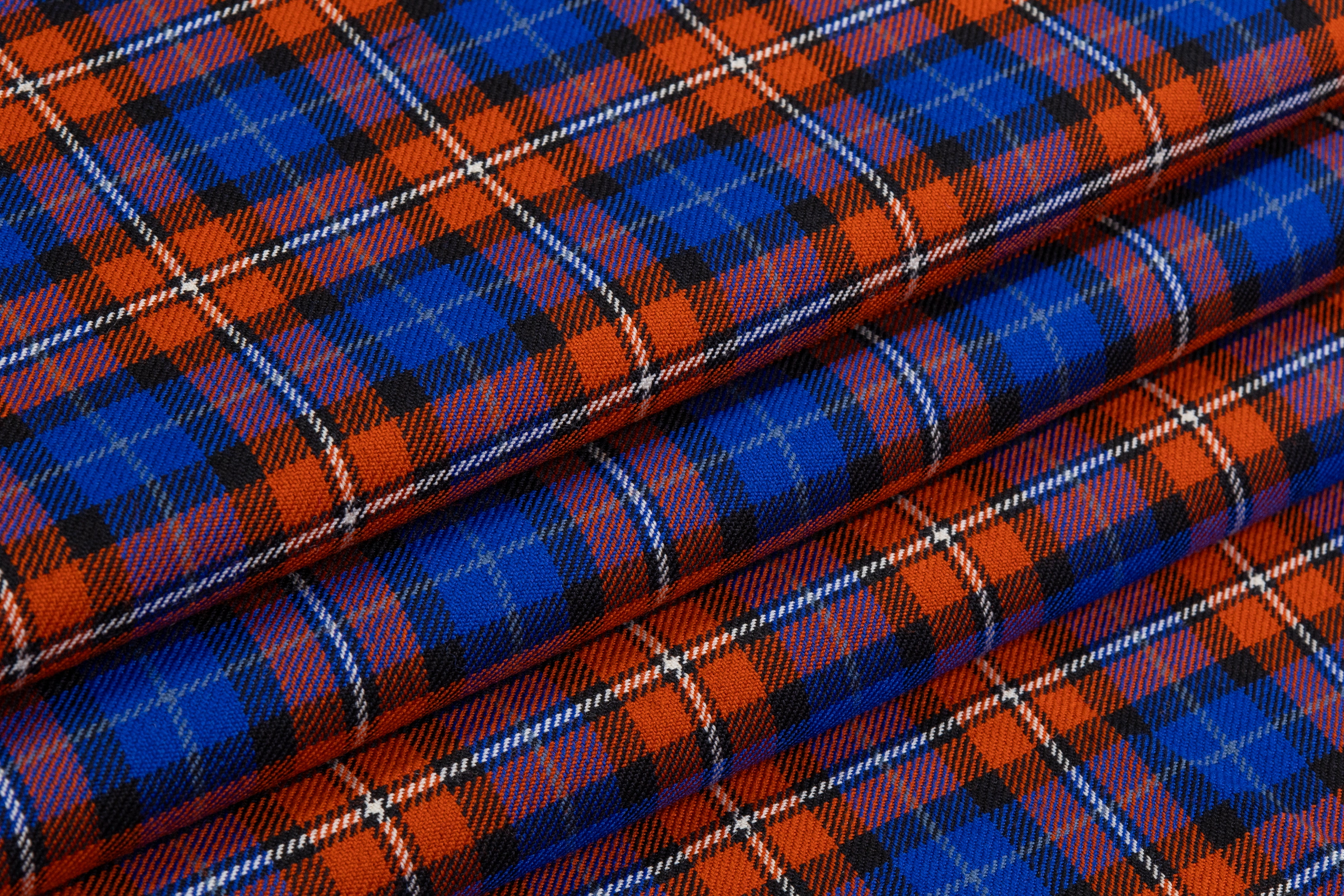 Checked Italian Wool Suiting - Blue / Orange