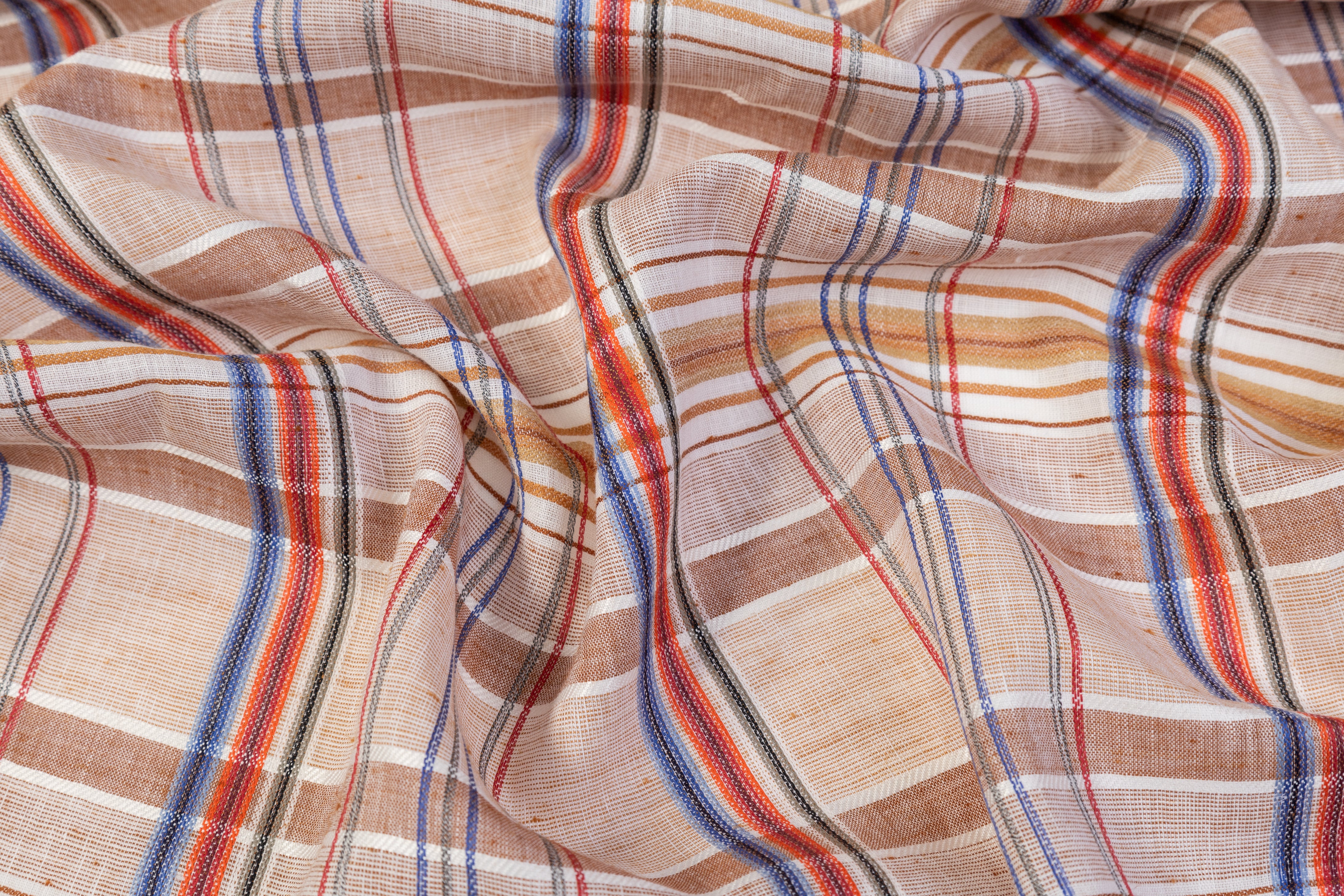 Plaid Italian Linen - Brown / Blue / Red