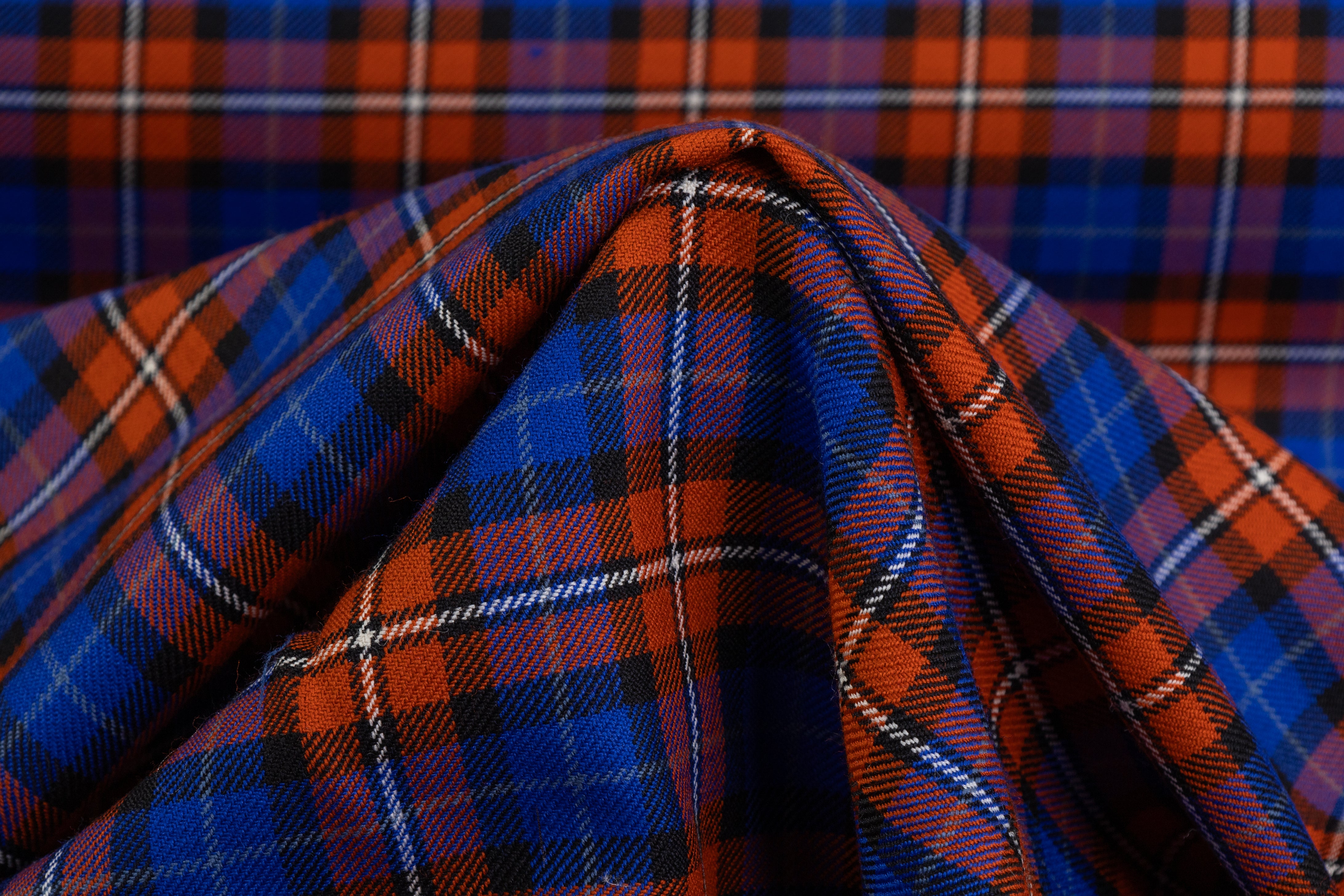 Checked Italian Wool Suiting - Blue / Orange