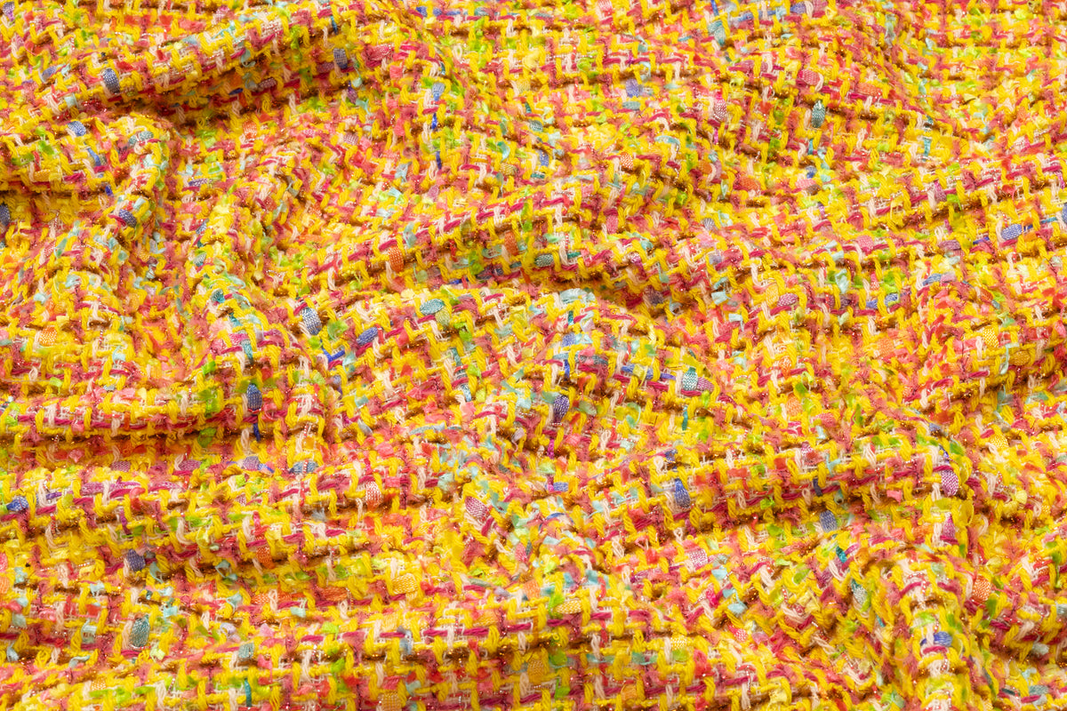 Metallic Italian Cotton Blend Tweed - Yellow / Multicolor