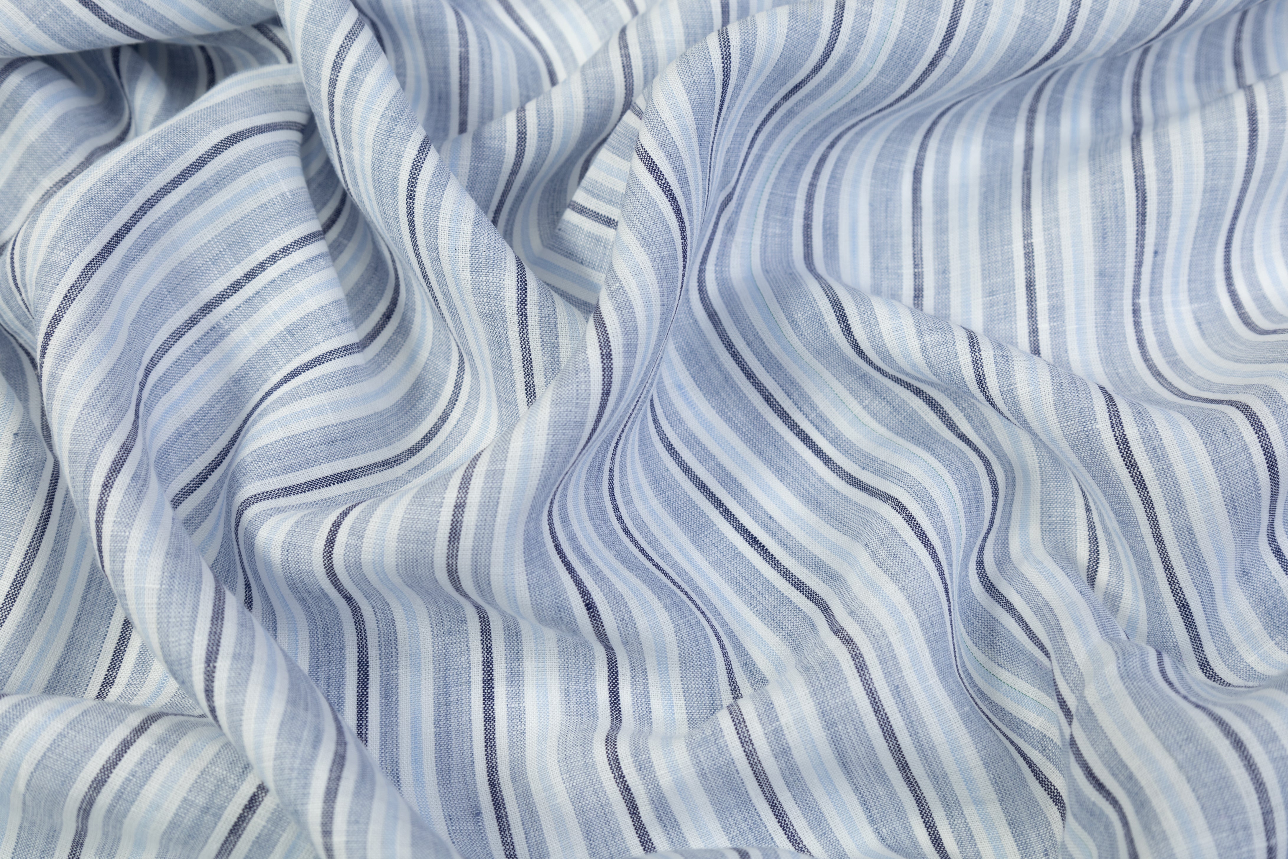 Striped Italian Linen - Blue / Gray / White