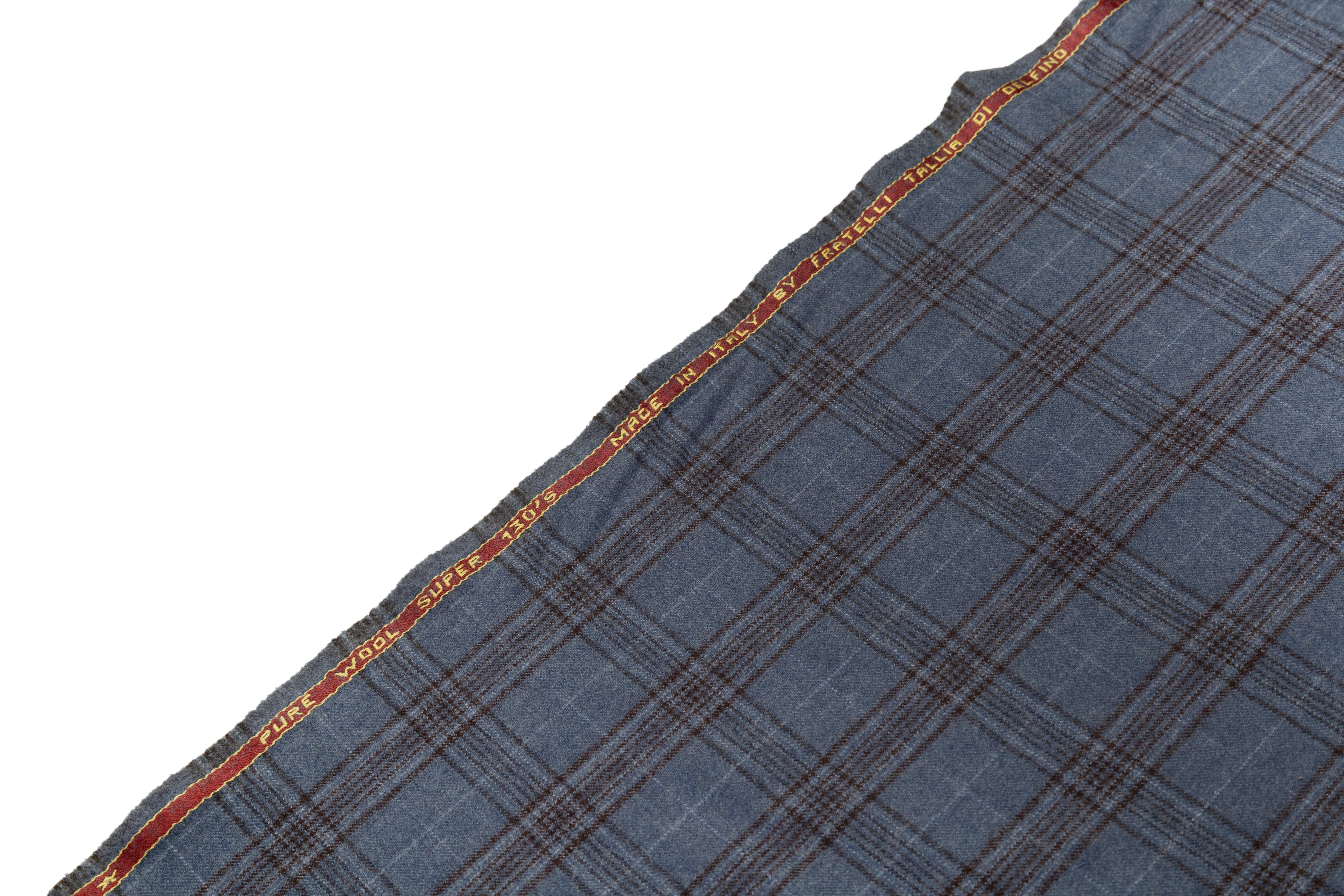 Checked Italian Super 130s Wool Flannel - Slate Blue / Brown