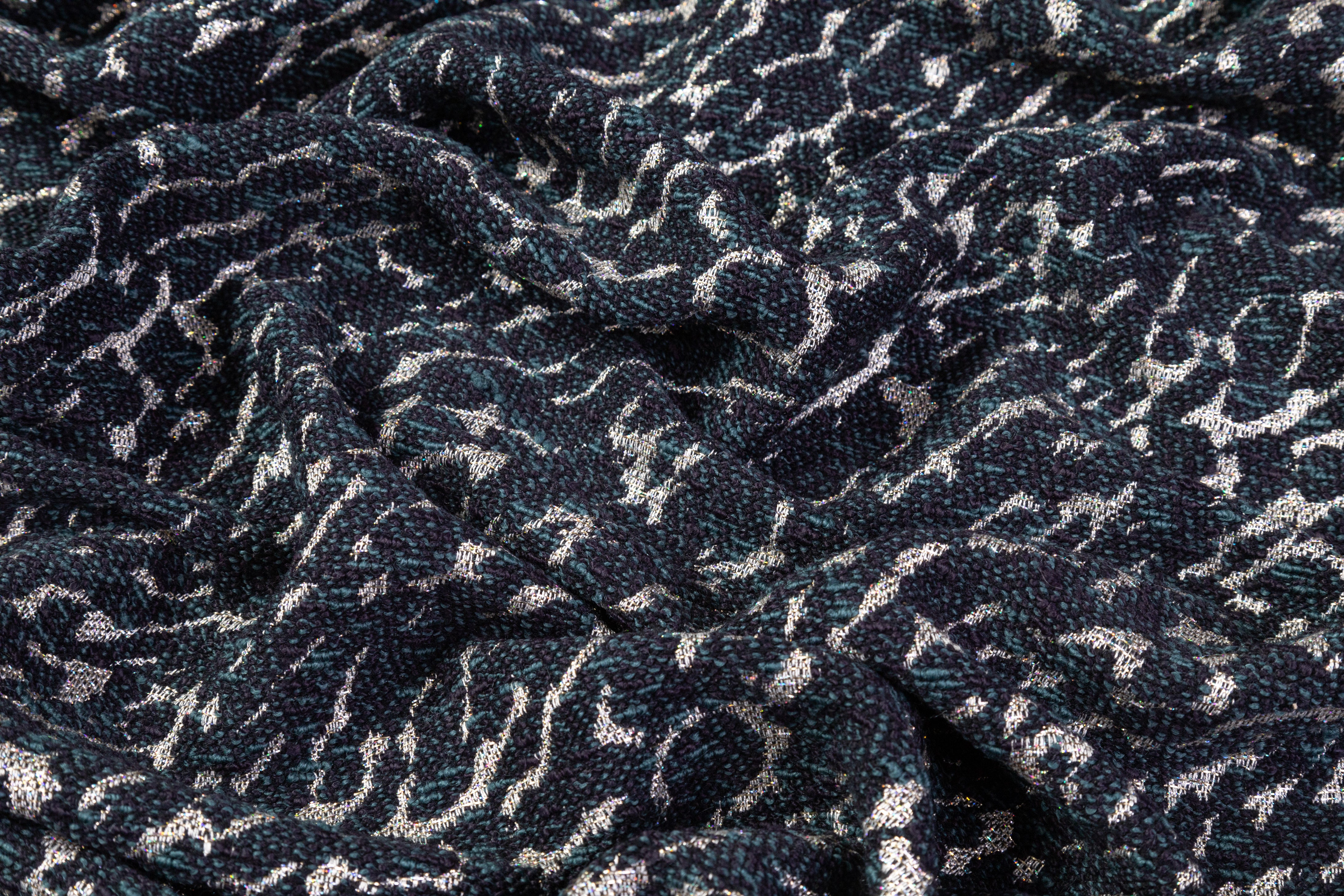 Metallic Italian Wool Blend Brocade - Blue / Silver