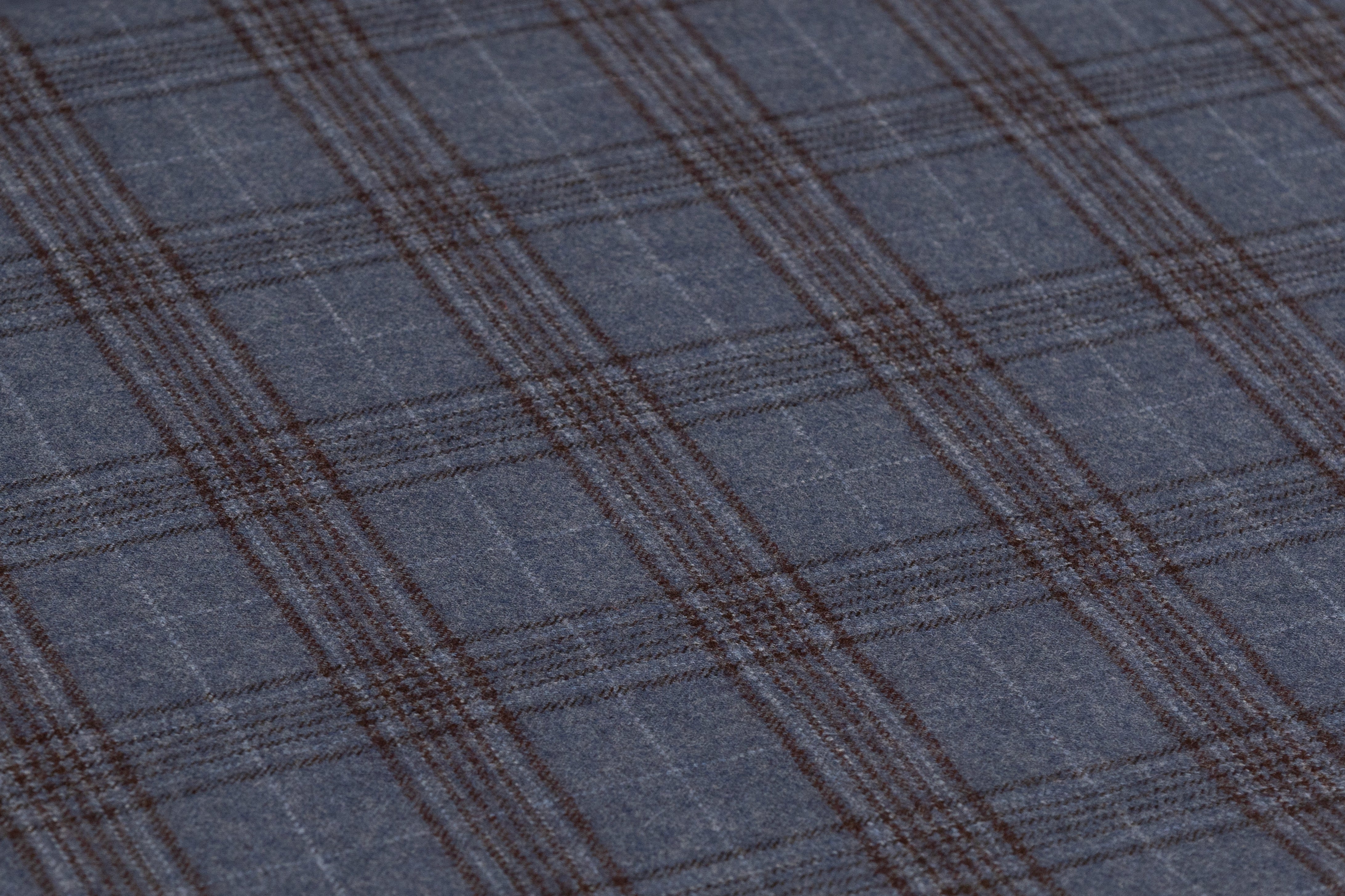 Checked Italian Super 130s Wool Flannel - Slate Blue / Brown