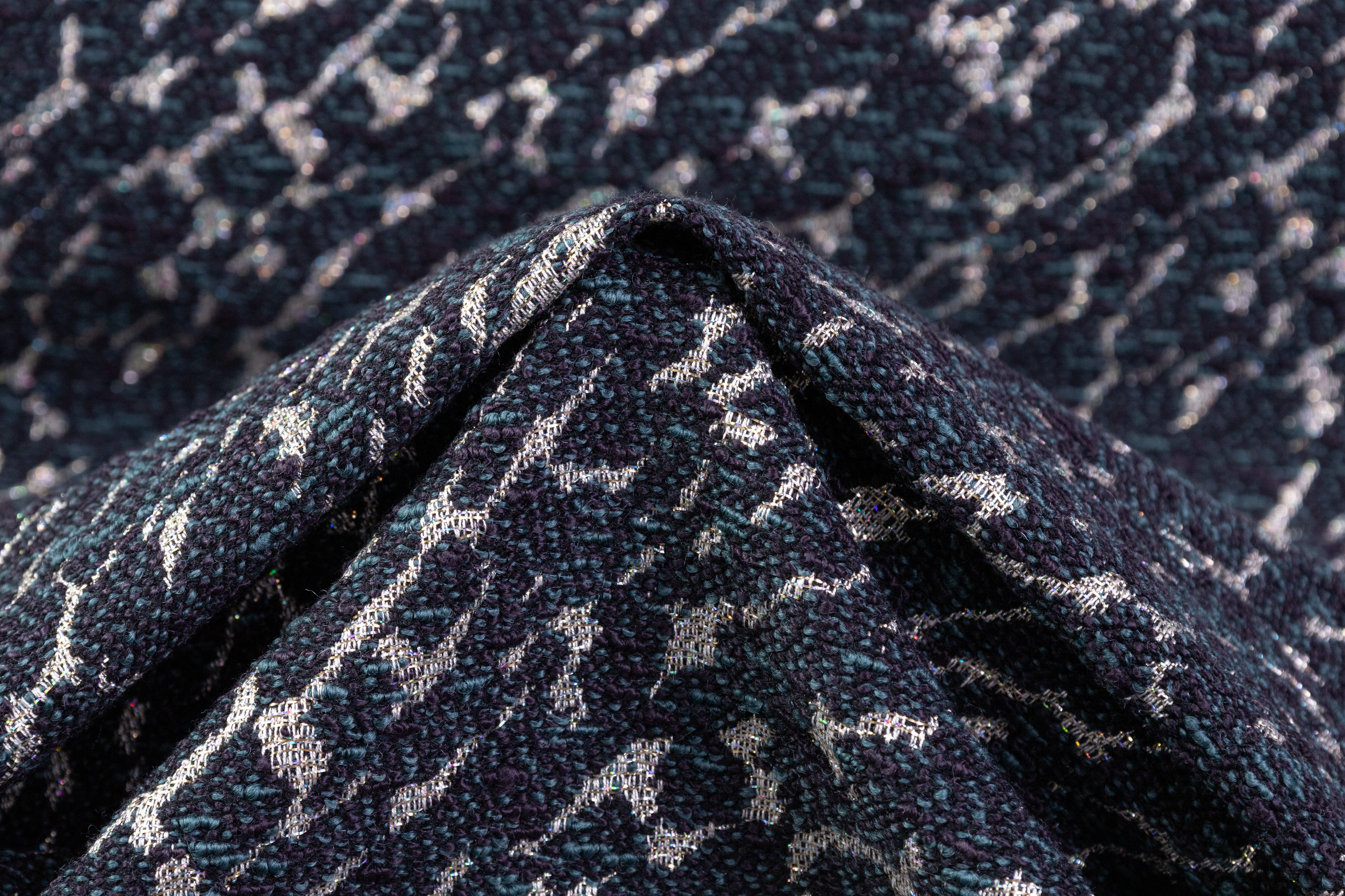 Metallic Italian Wool Blend Brocade - Blue / Silver