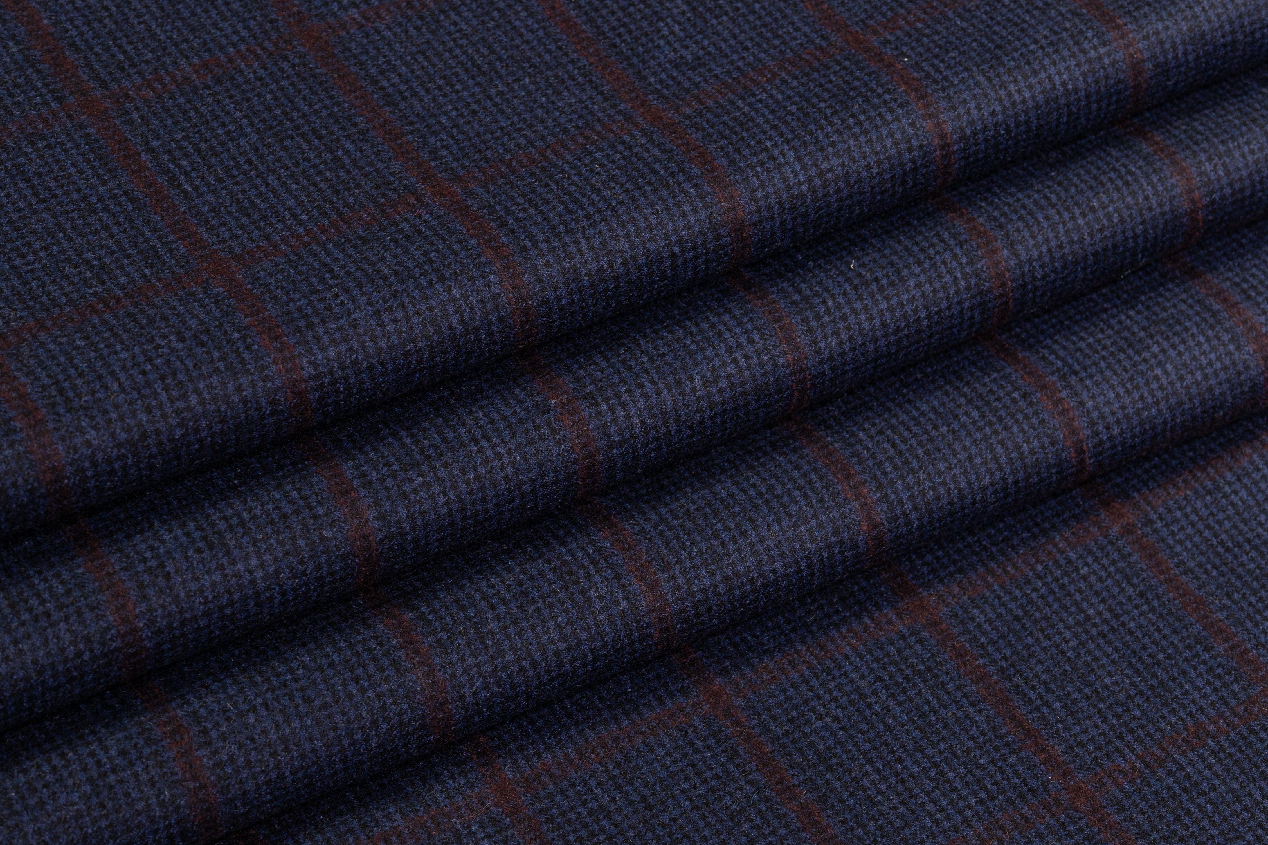 Checked Italian Super 130s Wool Flannel - Blue / Burgundy